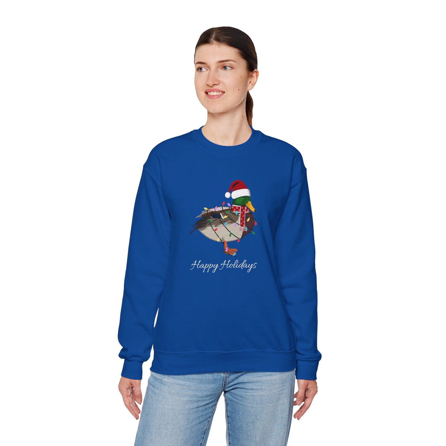 Mallard with Fairy Lights as Santa Happy Holidays Birdwatcher Christmas Bird Sweatshirt