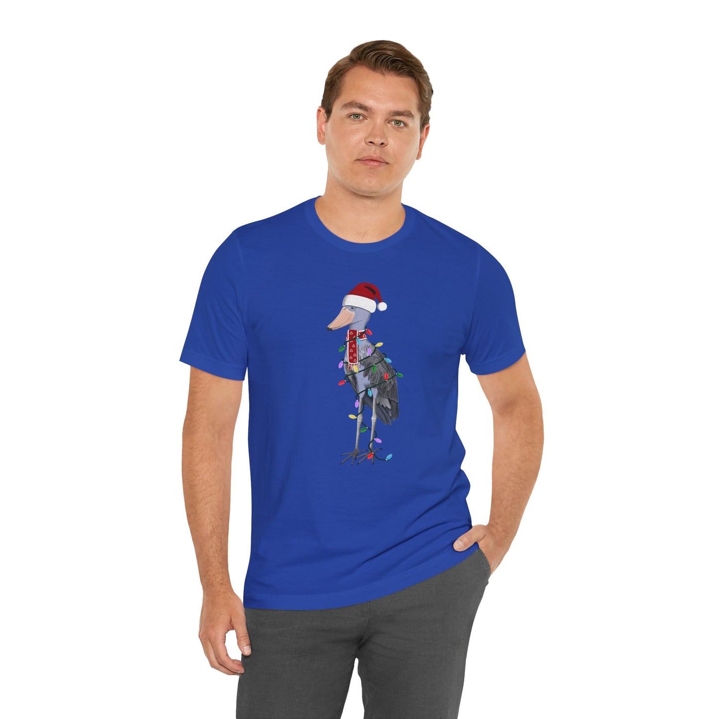 フェアリーライト付きハシビロコウのクリスマスバードTシャツ