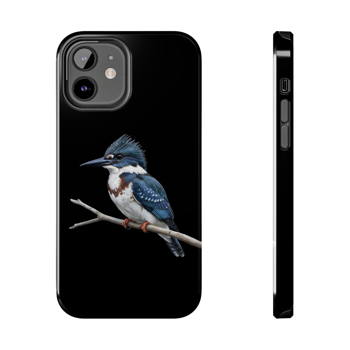 Belted Kingfisher iPhone Case – Premium Tough Phone Cover Black – animal lover,
