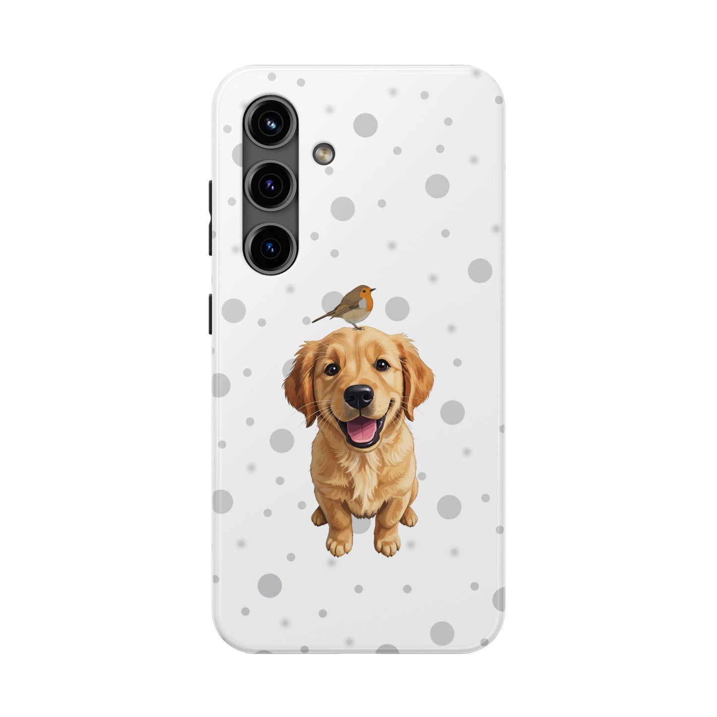 Cute Golden Retriever with European Robin Animal iPhone Case - Dual-Layer PC/TPU Protective Cover for iPhone