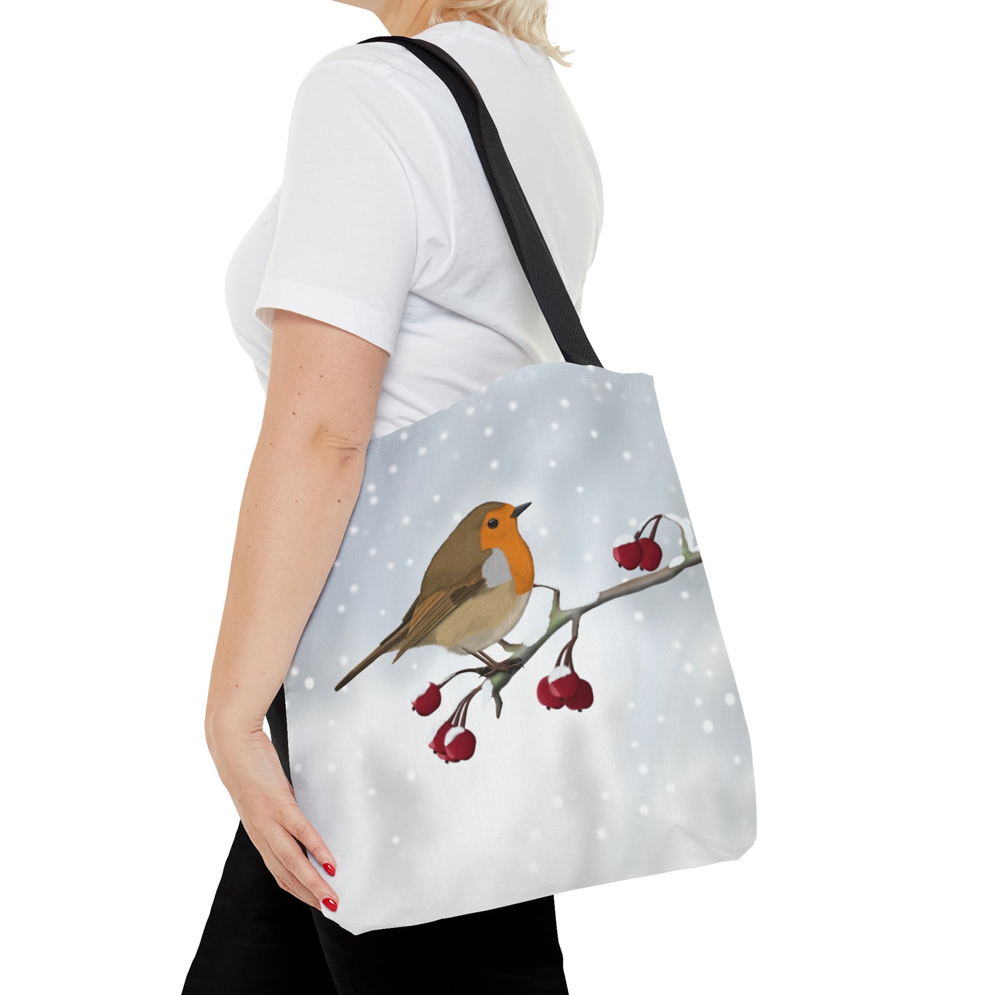 Robin on a Winter Branch Bird Tote Bag 16"x16" - jz.birds