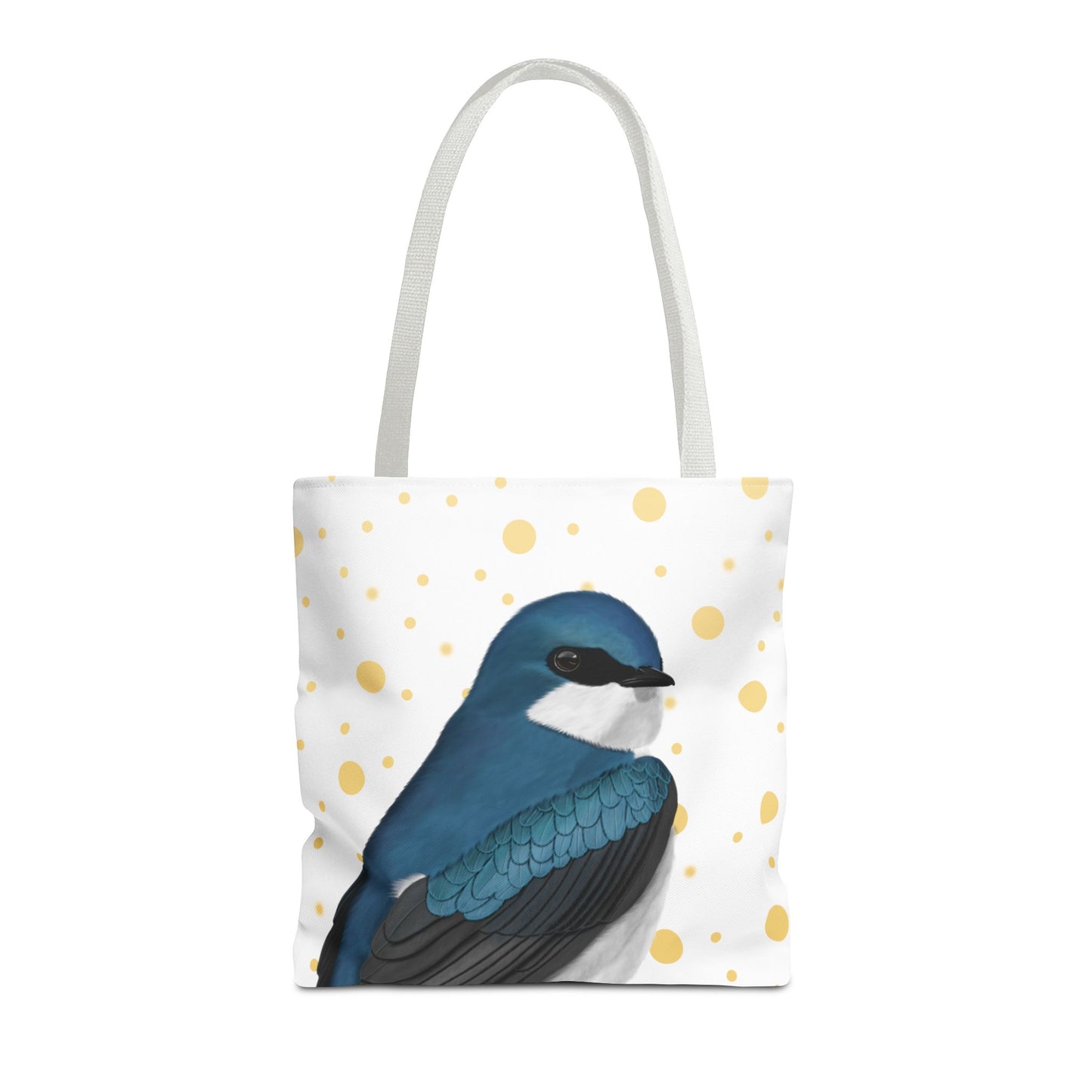 Tree Swallow Golden Dots Bird Tote Bag 16"x16" White