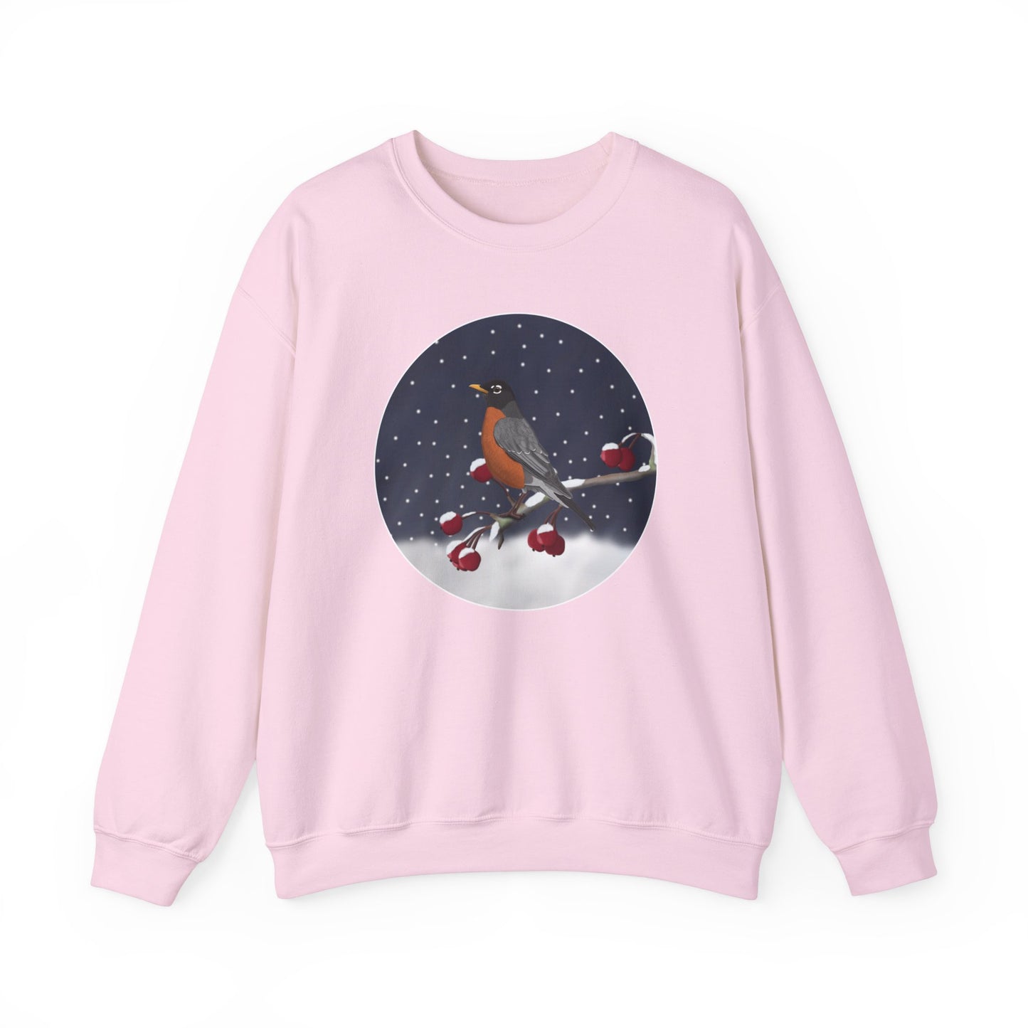 American Robin on a Winter Branch Birdwatcher Christmas Bird Sweatshirt