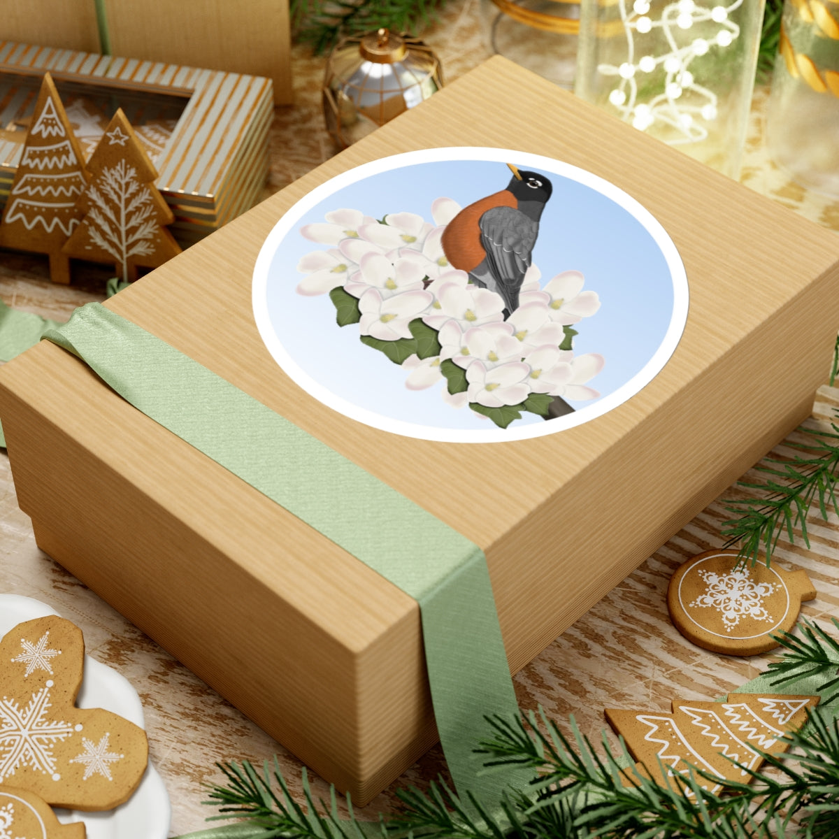 American Robin Paper products – Spring Apple Blossoms Bird Kiss-Cut Sticker