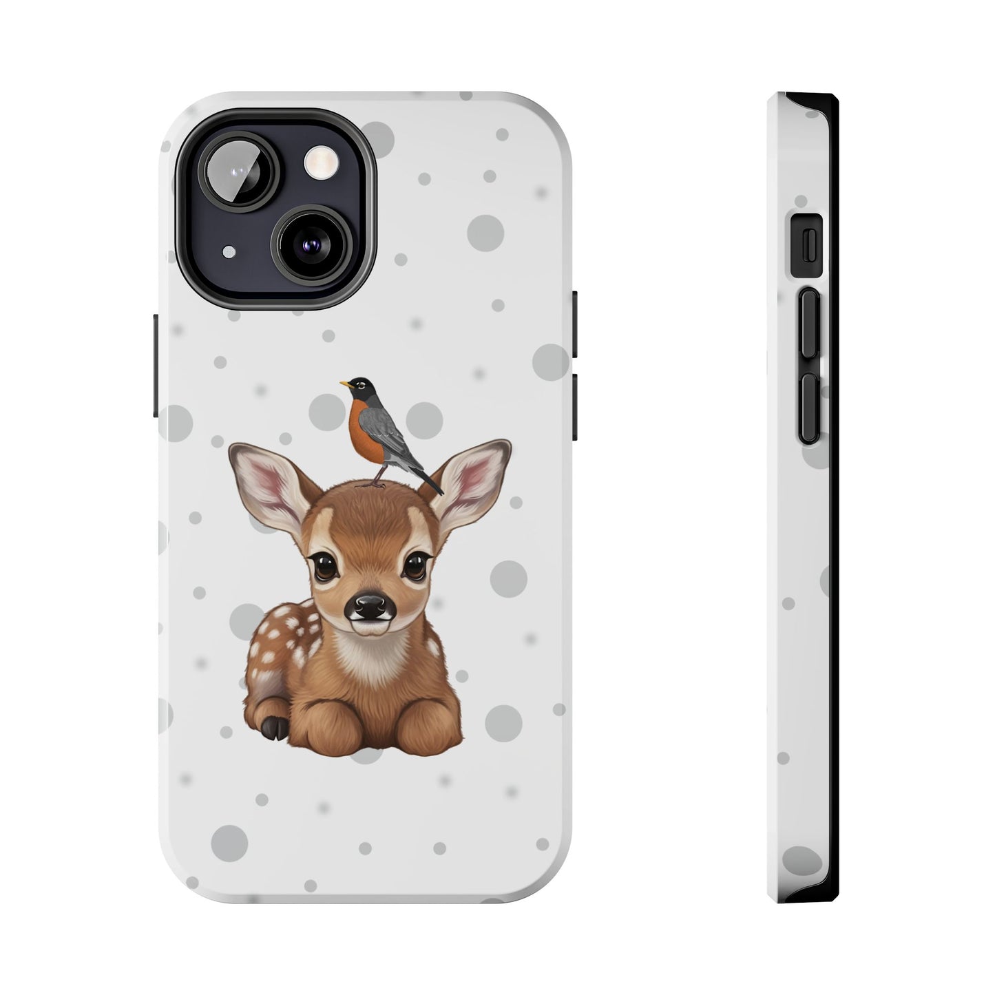 Cute Fawn with American Robin Animal iPhone Case - Dual-Layer PC/TPU Protective Cover for iPhone