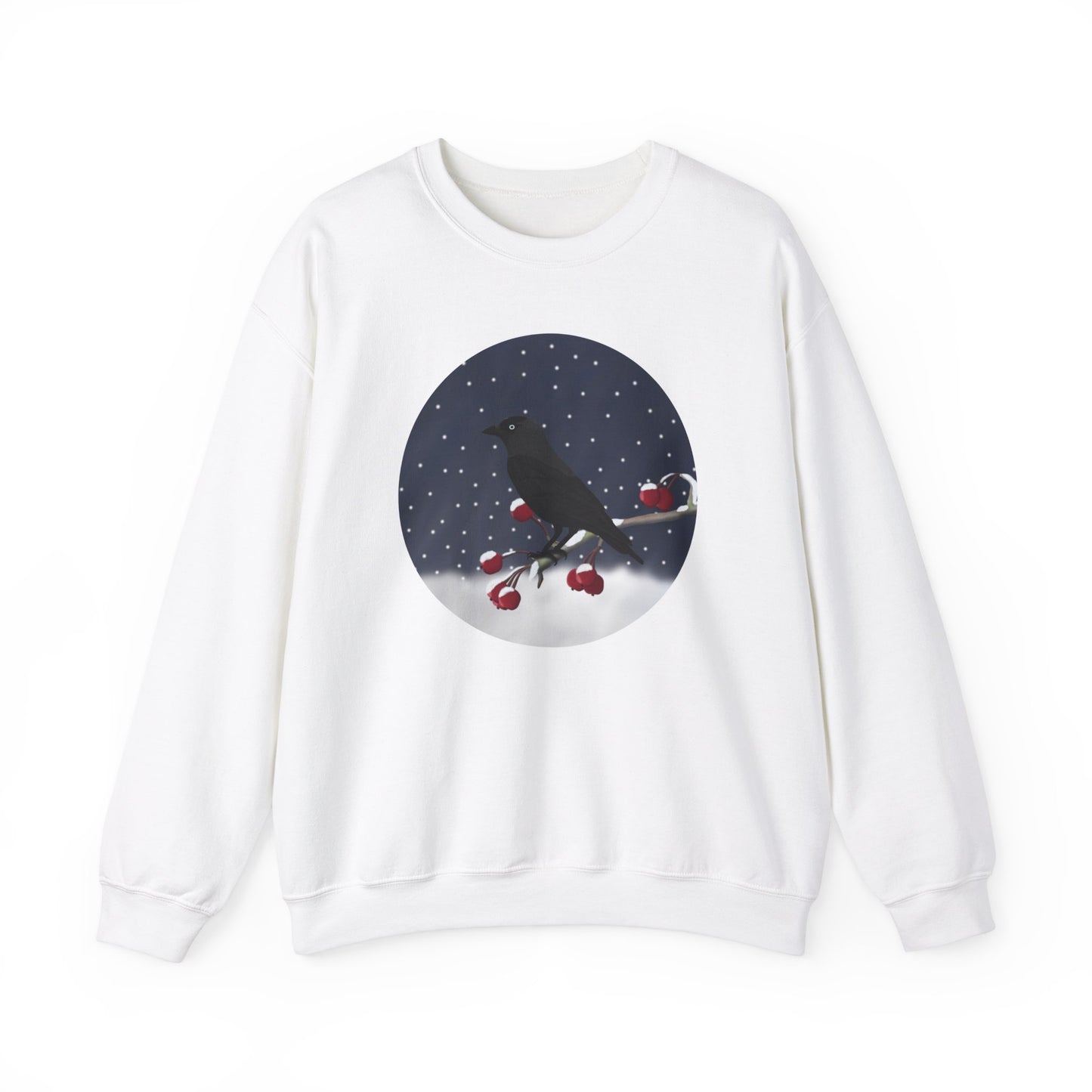 Western Jackdaw on a Winter Branch Birdwatcher Christmas Bird Sweatshirt