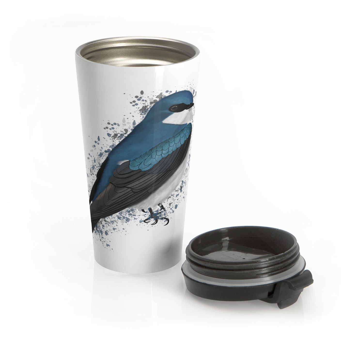Tree Swallow Bird White Stainless Steel Travel Mug 15oz - jz.birds
