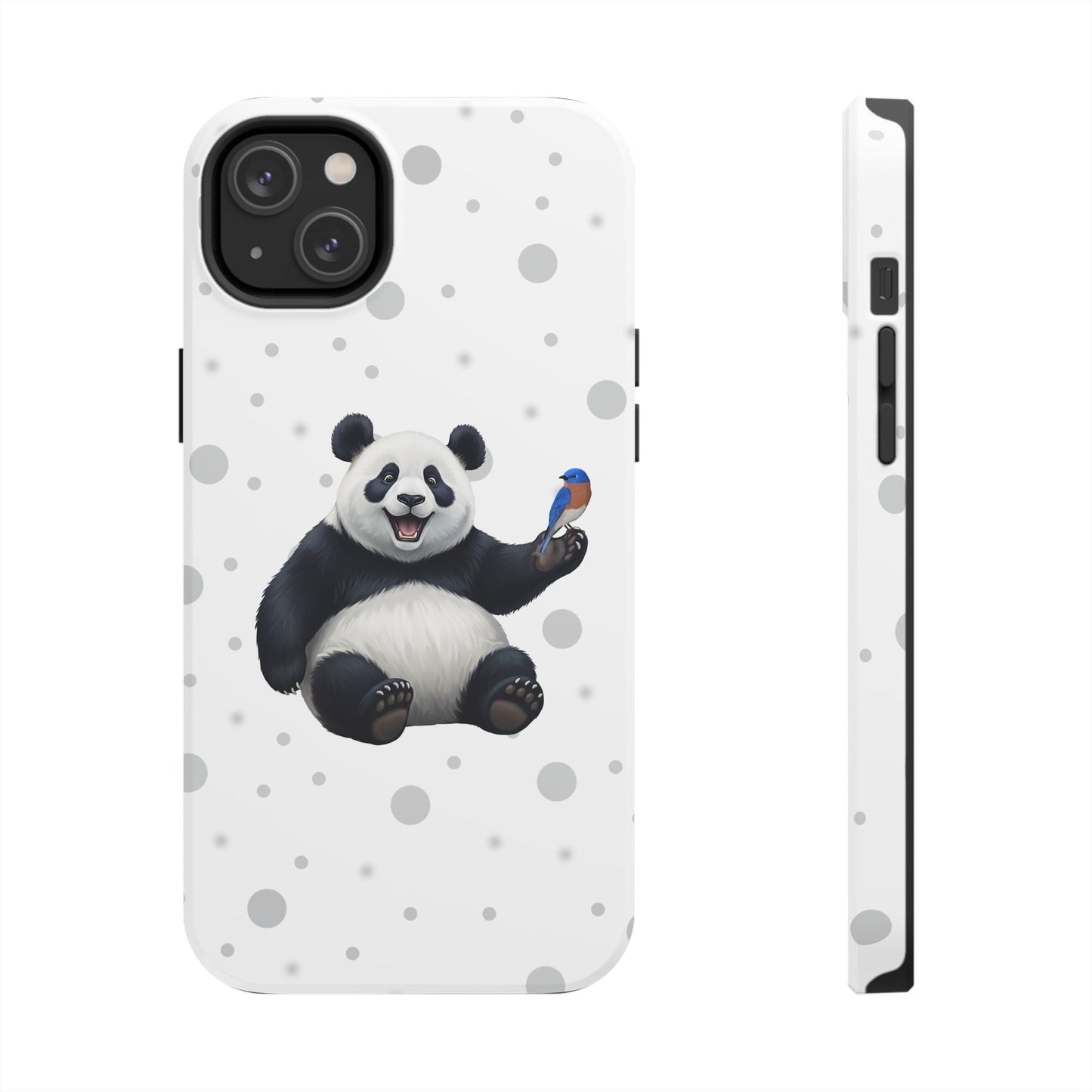 Cute Panda Bear with a Bluebird Animal iPhone Case - Dual-Layer PC/TPU Protective Cover for iPhone
