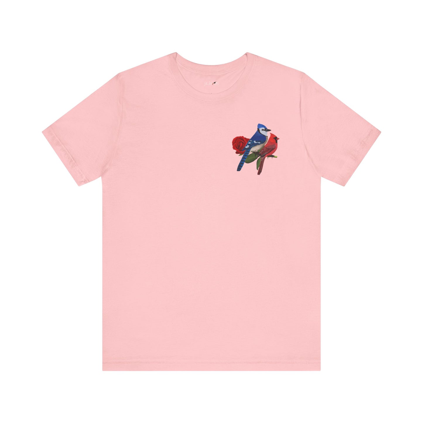 Valentine's Day Blue Jay Cardinal Birds on Rose T-Shirt