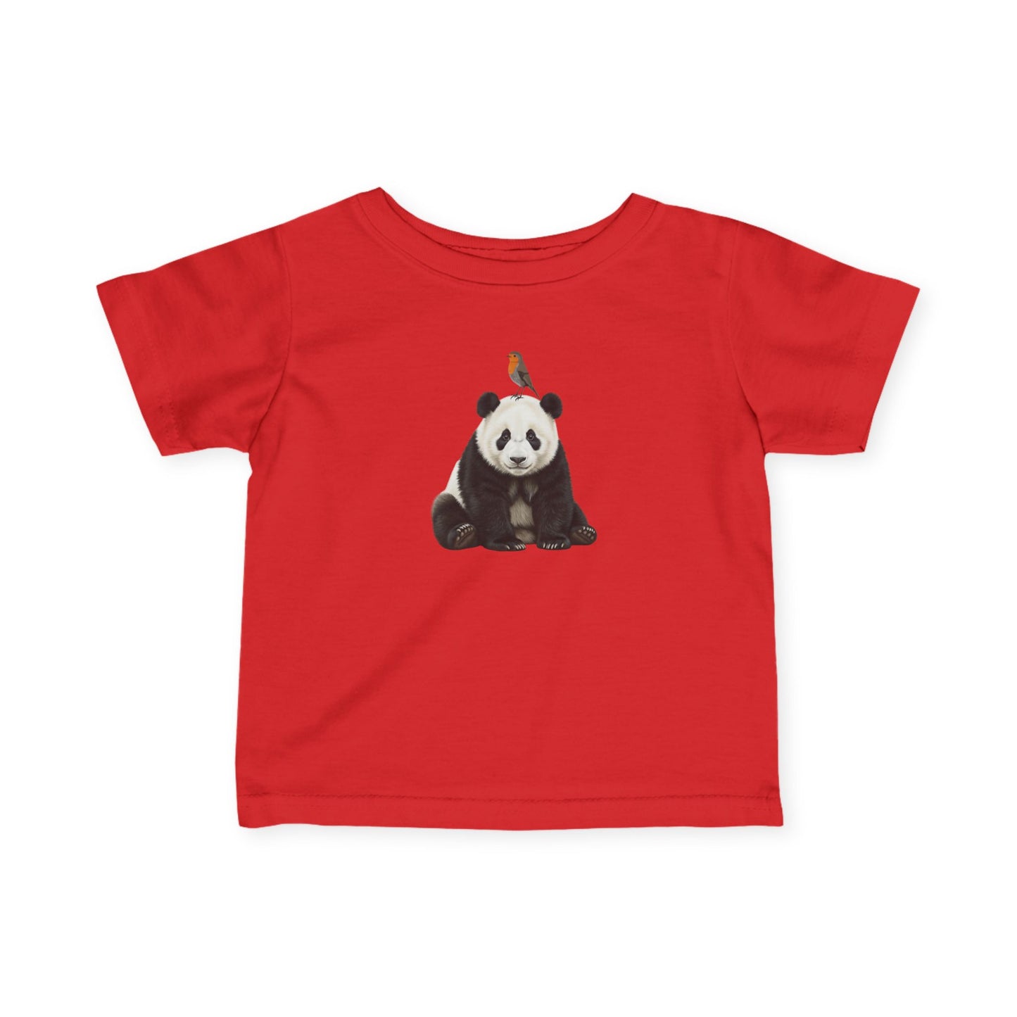 Panda mit Rotkehlchen Vogel Tiermotiv T-Shirt für Babys und Kleinkinder