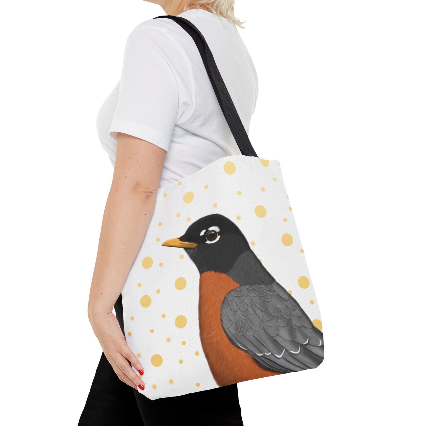 ロビン ゴールデン ドット バード トートバッグ 16インチ×16インチ ホワイト