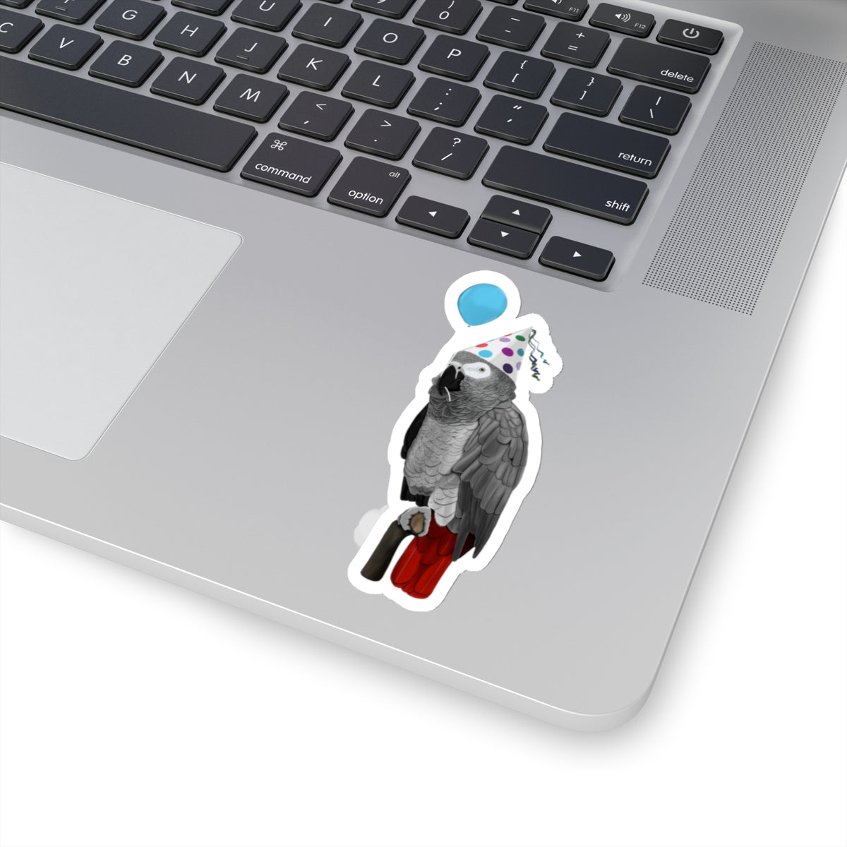 Grey Parrot Balloon Birthday Bird Kiss-Cut Sticker - jz.birds
