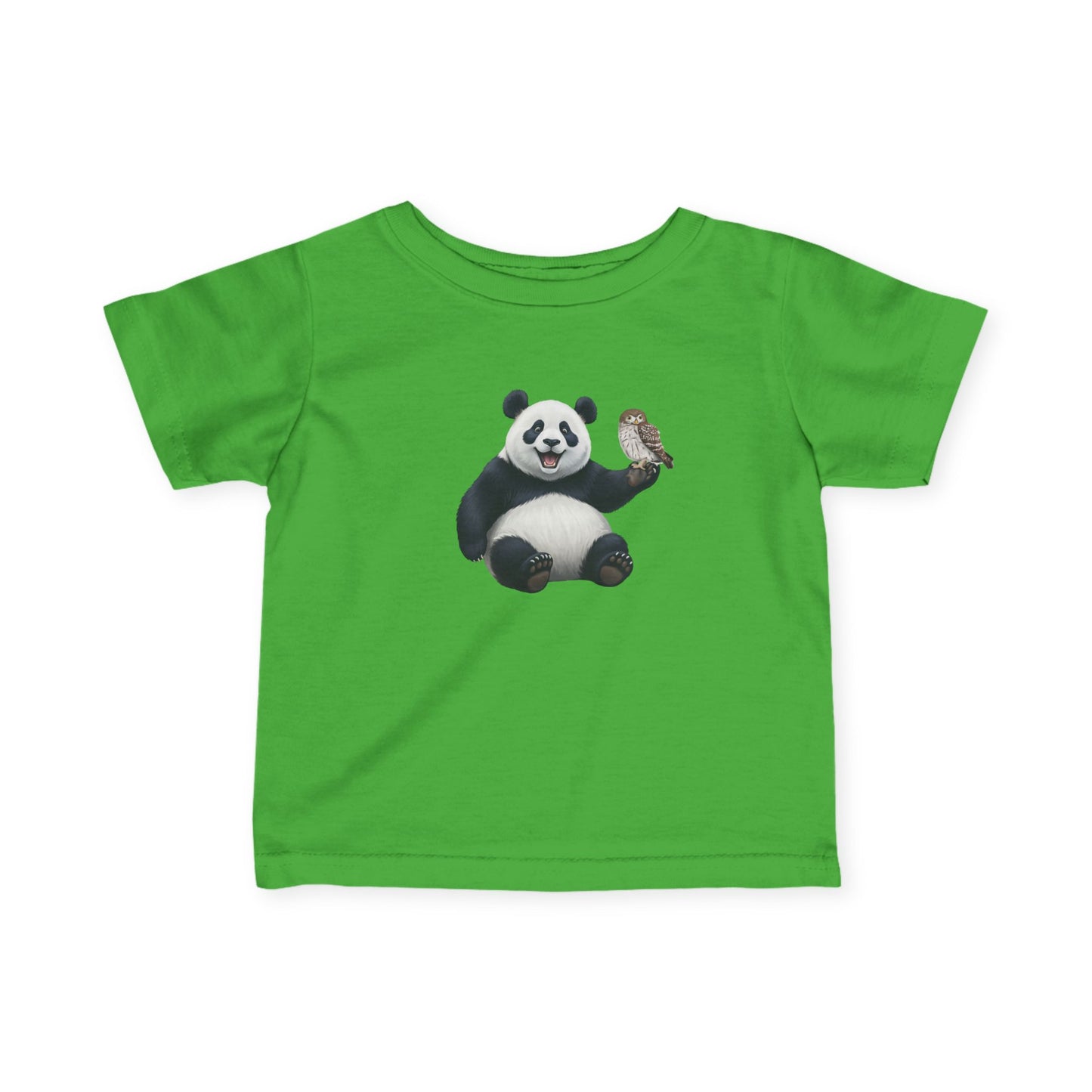 Fröhlicher Panda mit Eule Vogel Tiermotiv T-Shirt für Babys und Kleinkinder