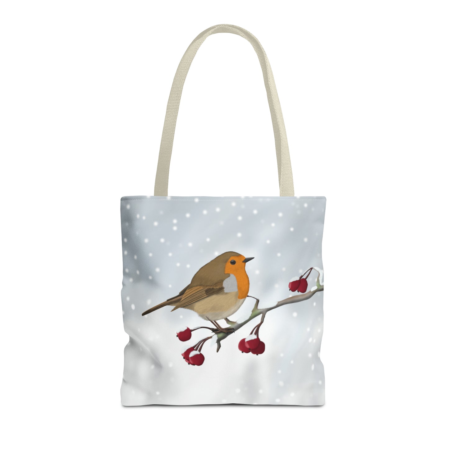 Robin on a Winter Branch Bird Tote Bag 16"x16" - jz.birds