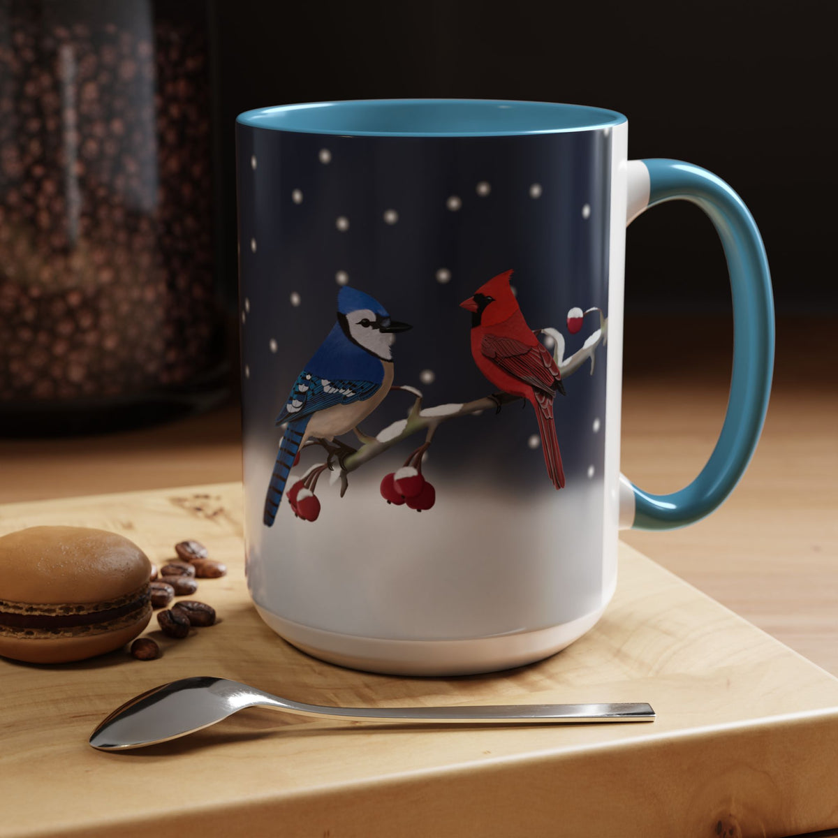 Blue Jay and Cardinal Bird Coffee Mug | Ceramic Christmas Gift for Bird Lovers