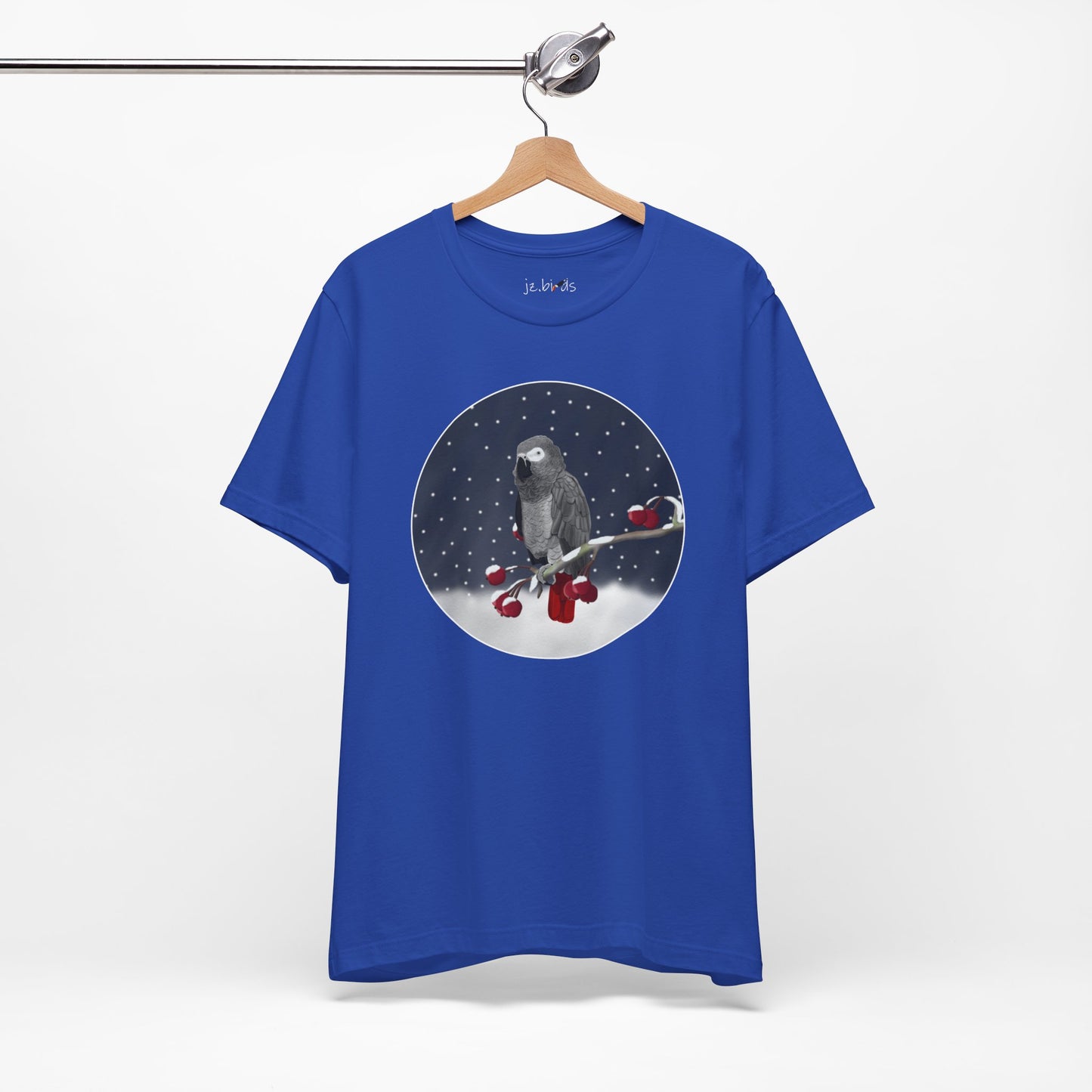 Grey Parrot on a Winter Branch Birdwatcher Christmas Bird T-Shirt