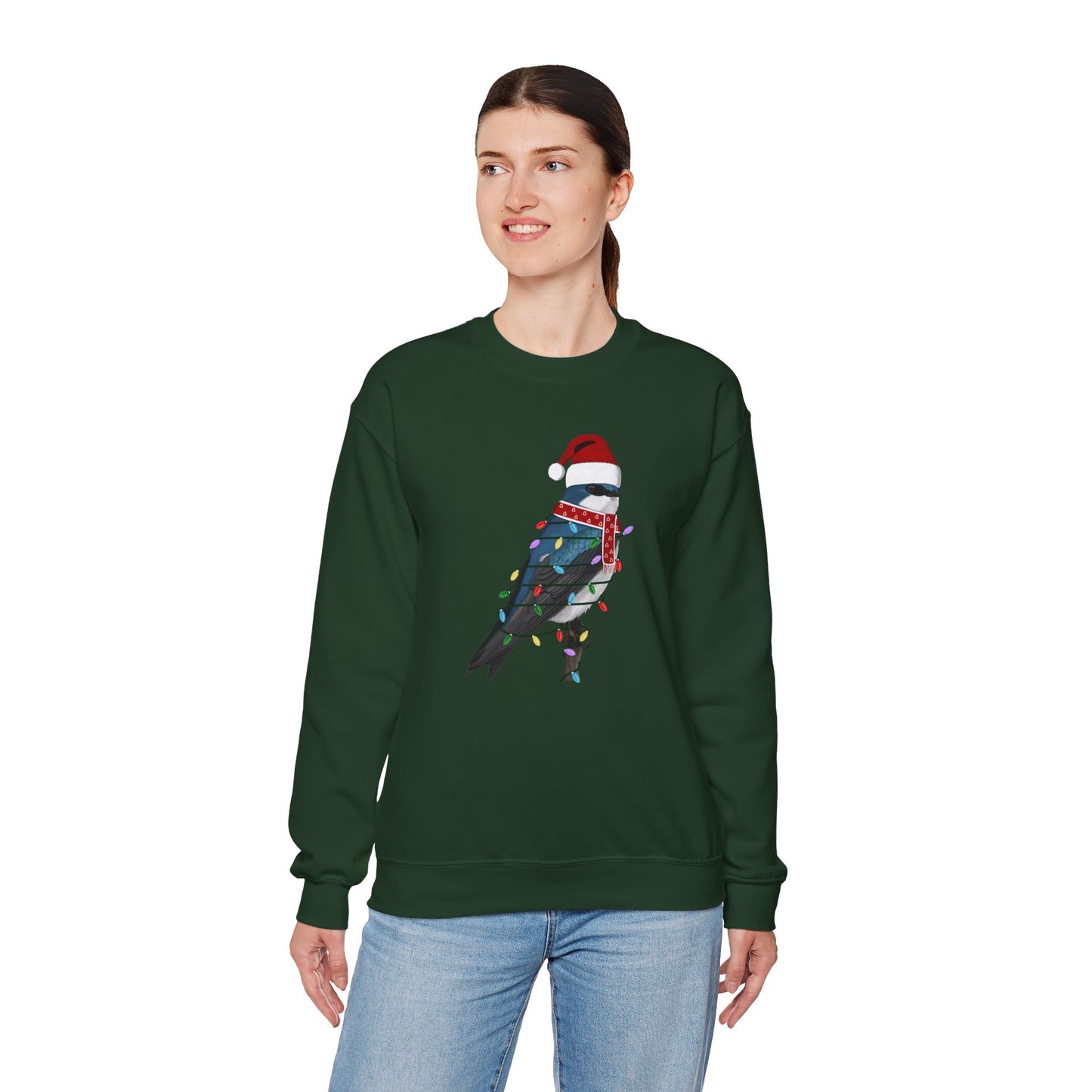 Tree Swallow with Fairy Lights Santa Claus Christmas Bird Sweatshirt