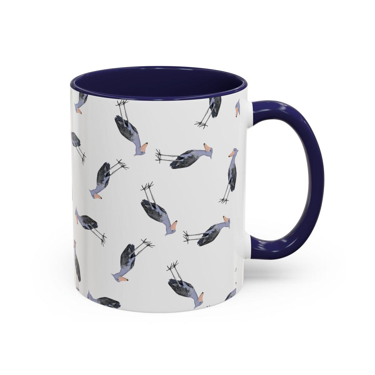 Schuhschnabel Tasse mit Streumuster | Vogelmotiv Kaffeebecher für Vogelbeobachter & Naturfreunde on Accent Coffee Mug background