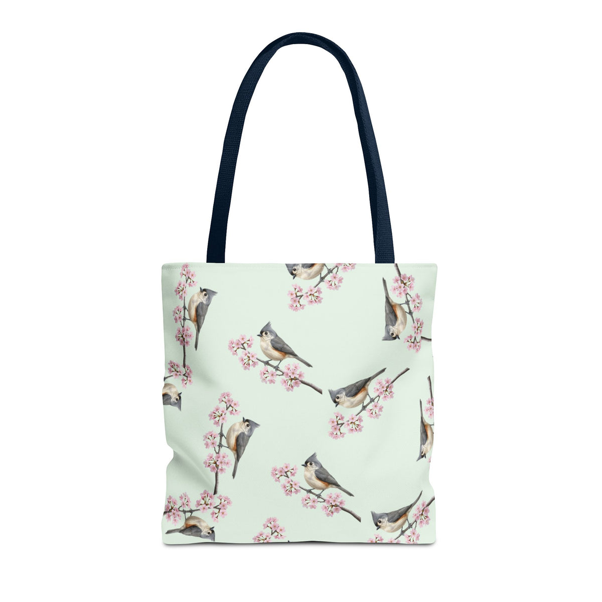 Tufted Titmouse & Cherry Blossom Tote Bag Sage Green | Birding Birdwatcher Accessory – Accessories, Bags
