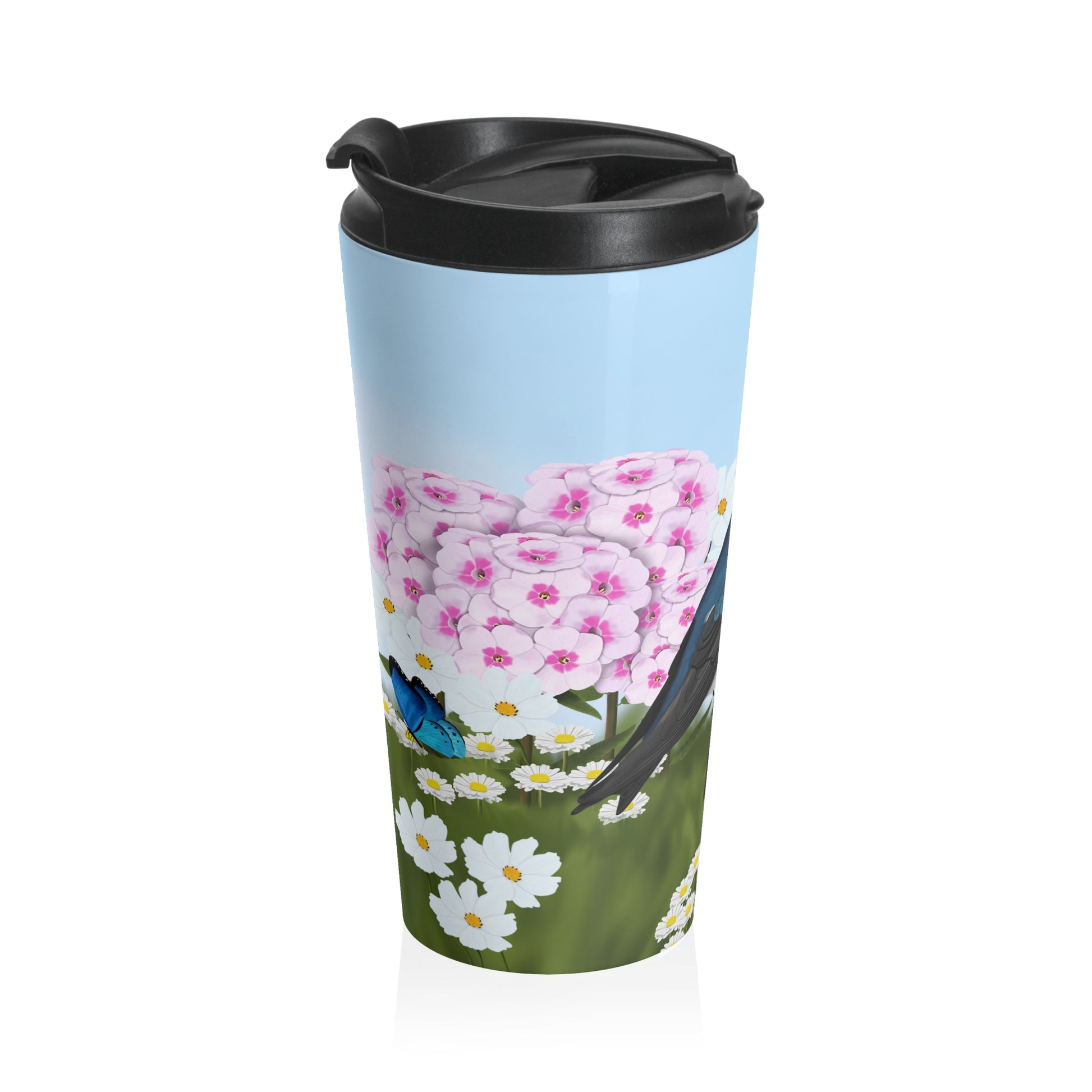 Tree Swallow Summer Flowers Bird Stainless Steel Travel Mug 15oz - jz.birds