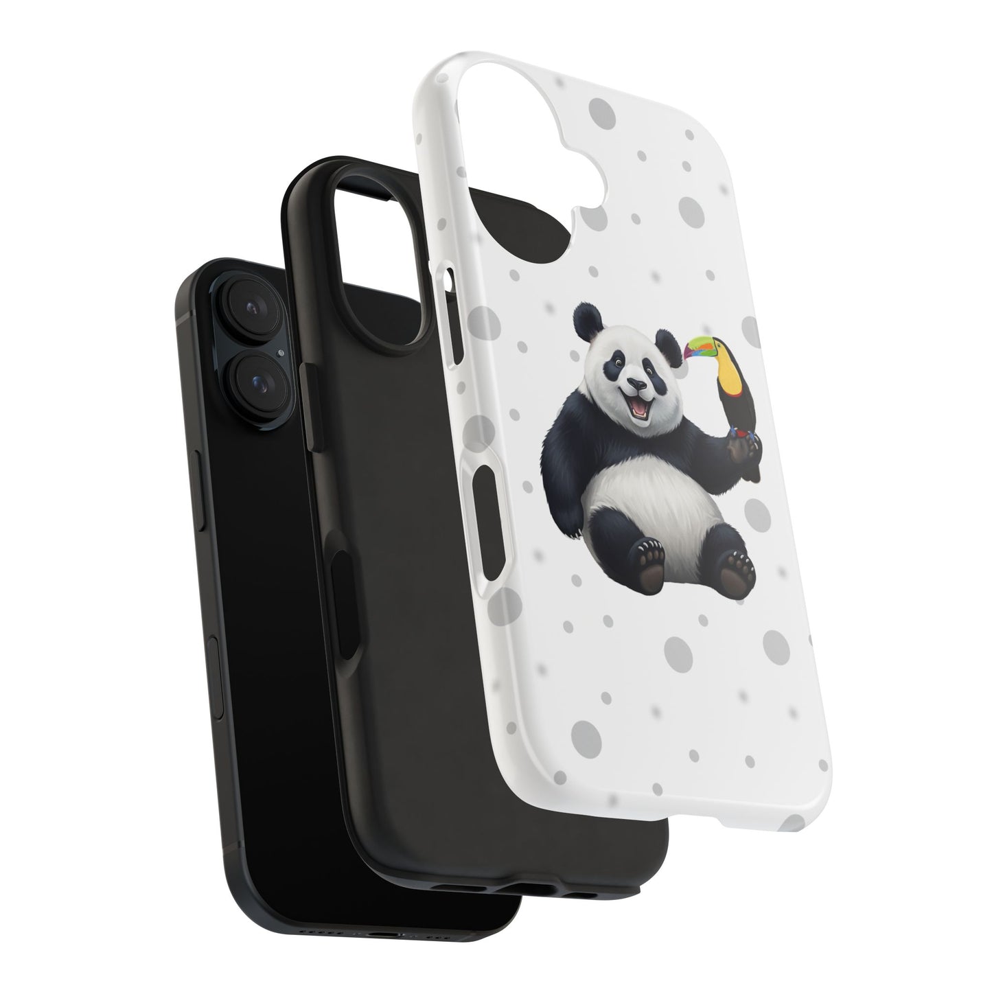 Cute Panda Bear with a Toucan Animal iPhone Case - Dual-Layer PC/TPU Protective Cover for iPhone