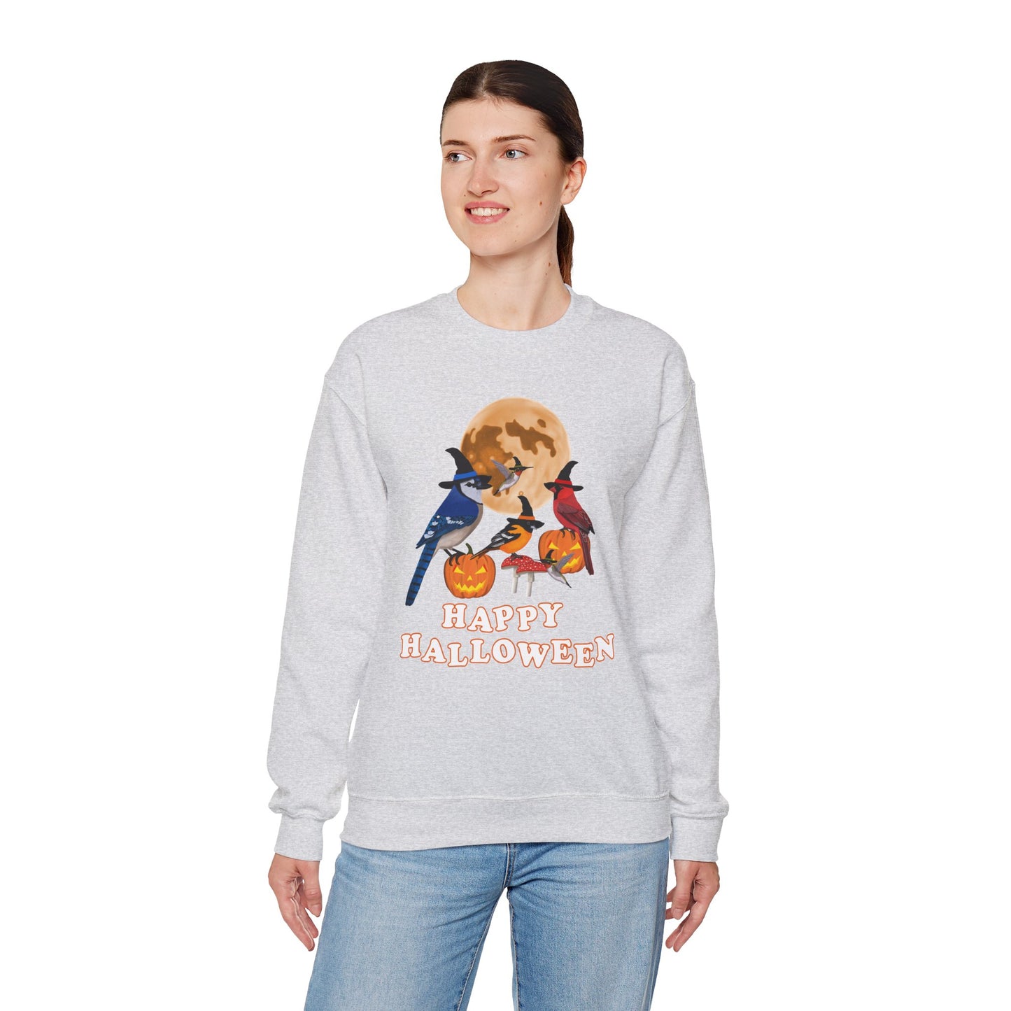 Blue Jay Cardinal Oriole Hummingbird Halloween Birds Witch Birdwatcher Sweatshirt