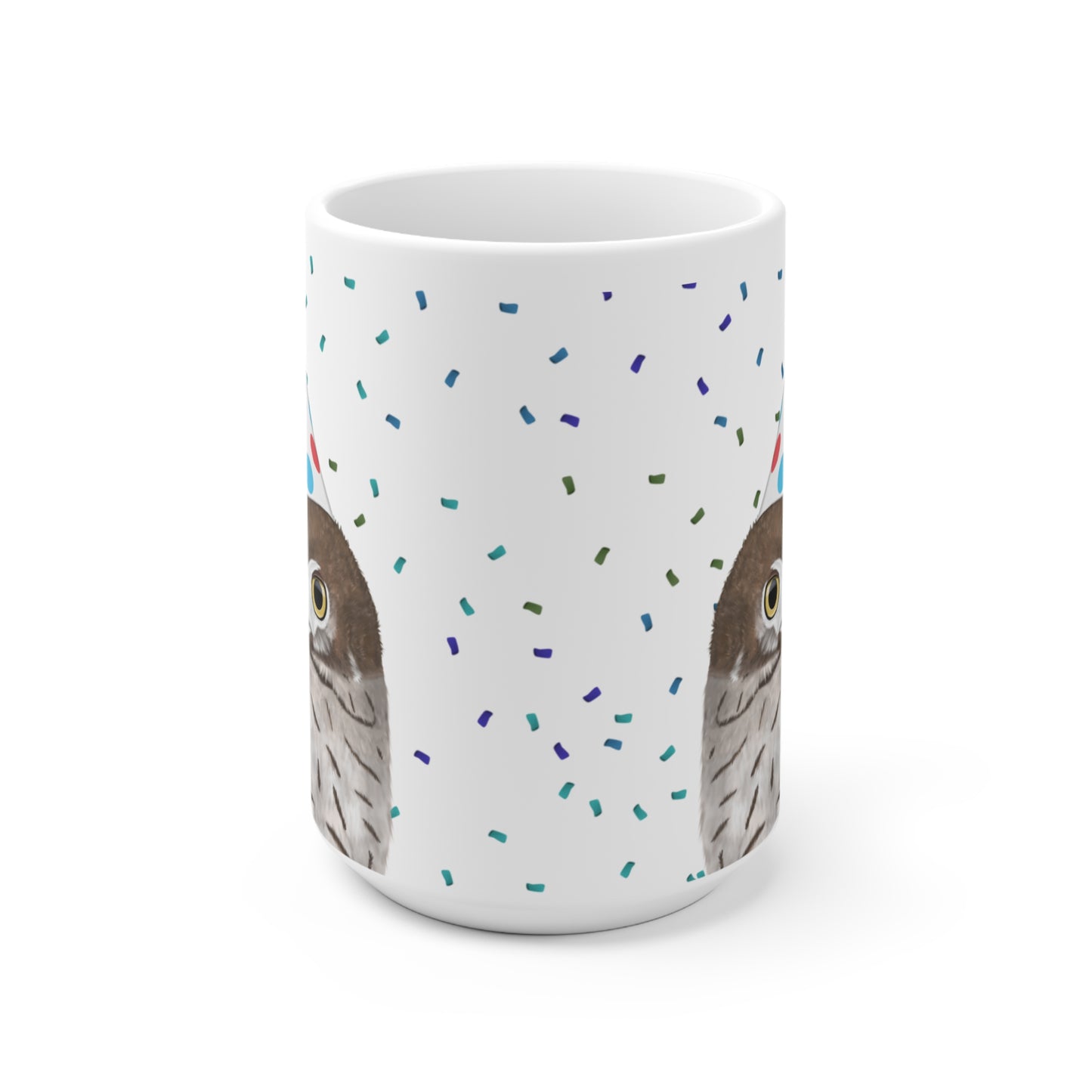 Eule feiert Geburtstag mit Partyhut und Konfetti Vogel Tasse
