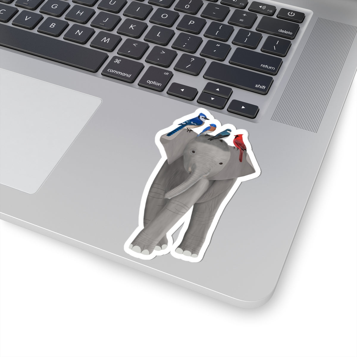 Elephant with Birds Blue Jay Bluebird Cardinal Sticker