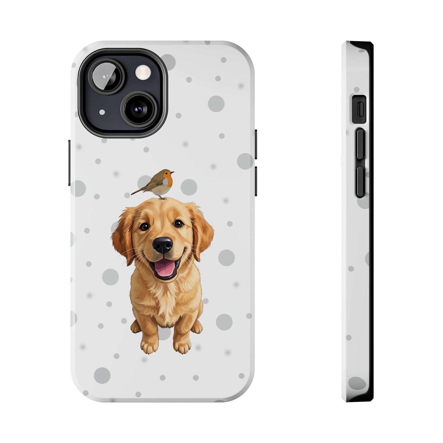 Cute Golden Retriever with European Robin Animal iPhone Case - Dual-Layer PC/TPU Protective Cover for iPhone