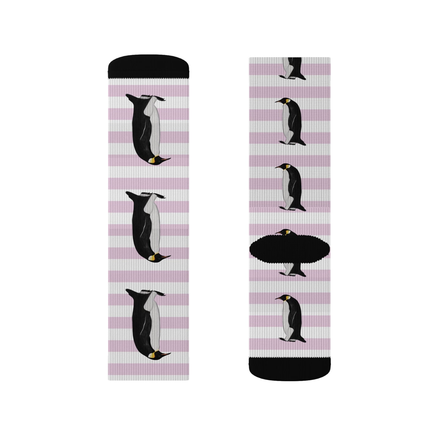 Penguin Bird Pink White Striped Socks