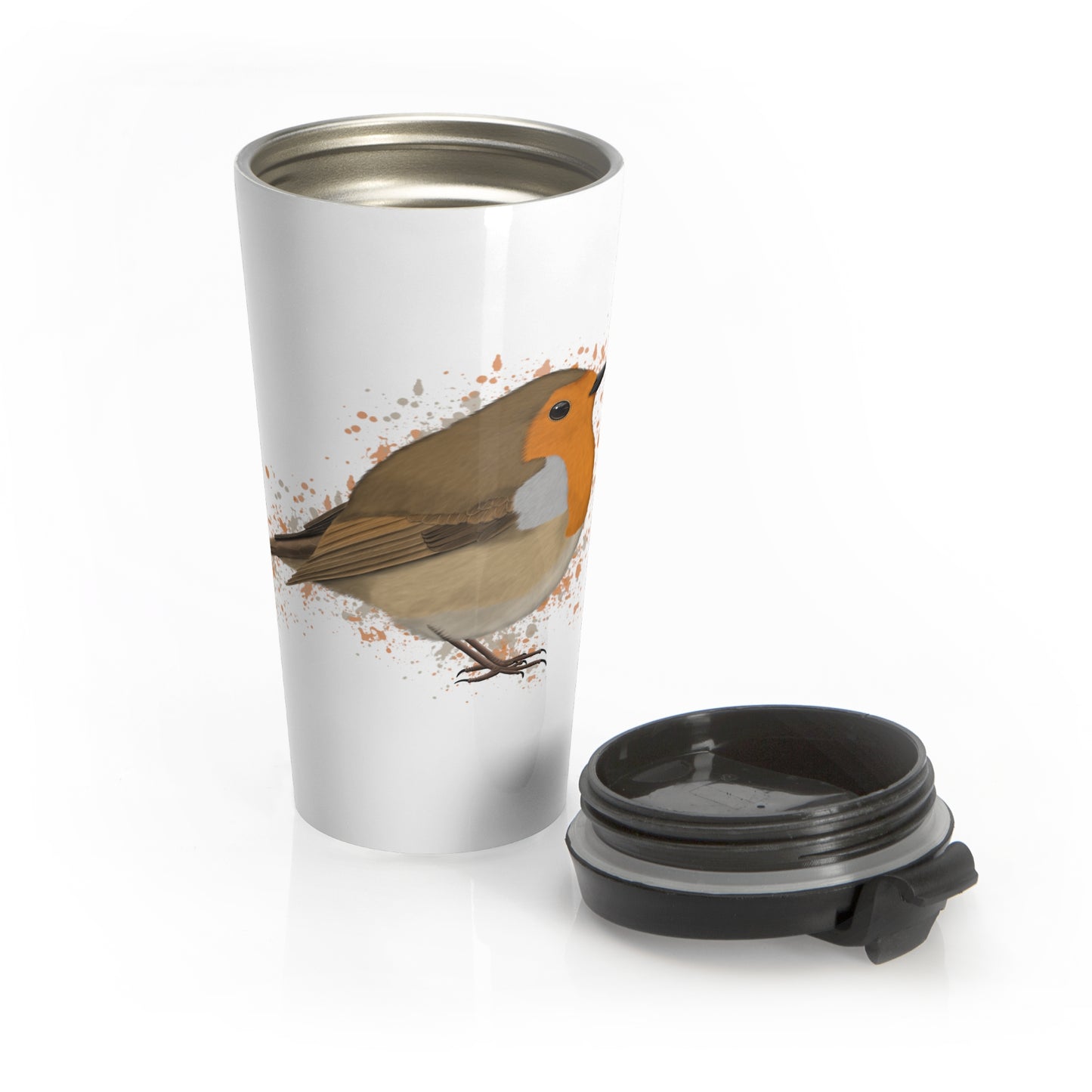 Robin Bird White Stainless Steel Travel Mug 15oz - jz.birds