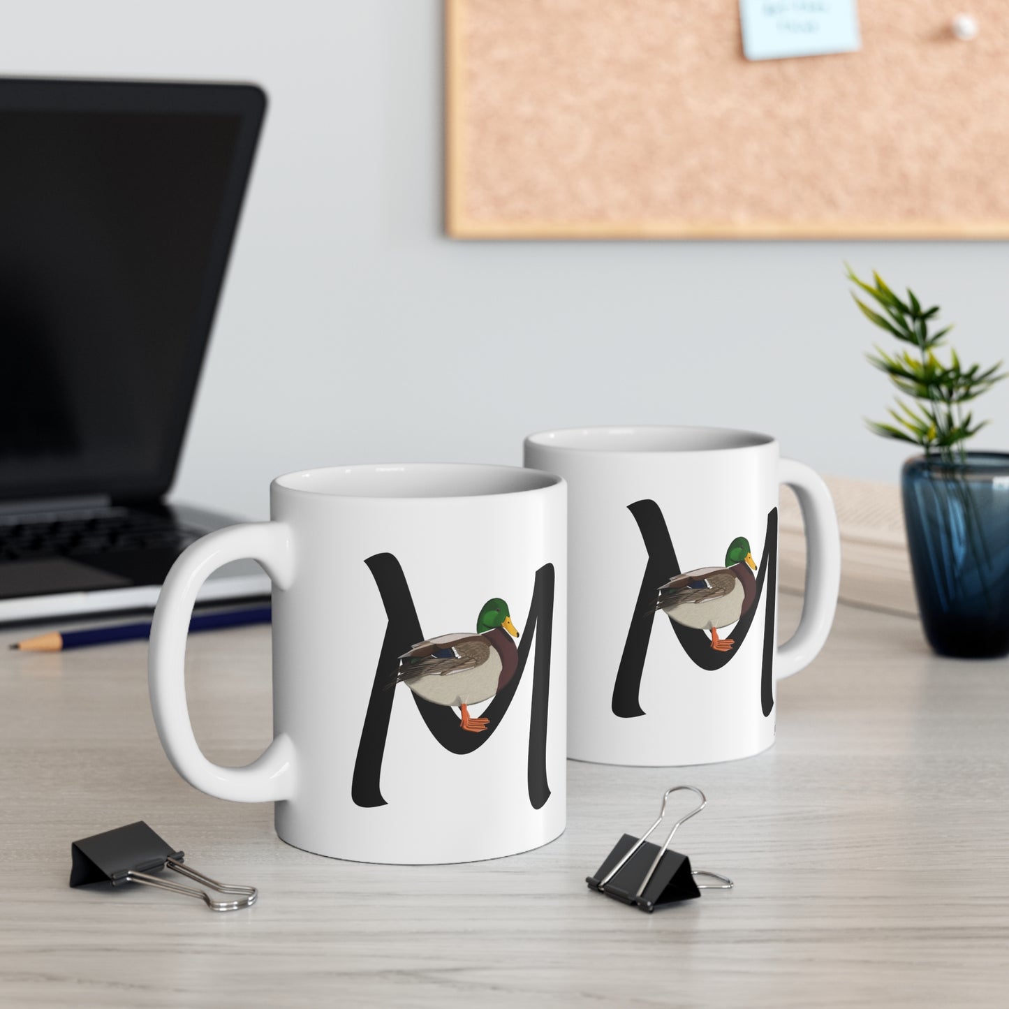 Mallard Letter M Bird Ceramic Mug 11oz White