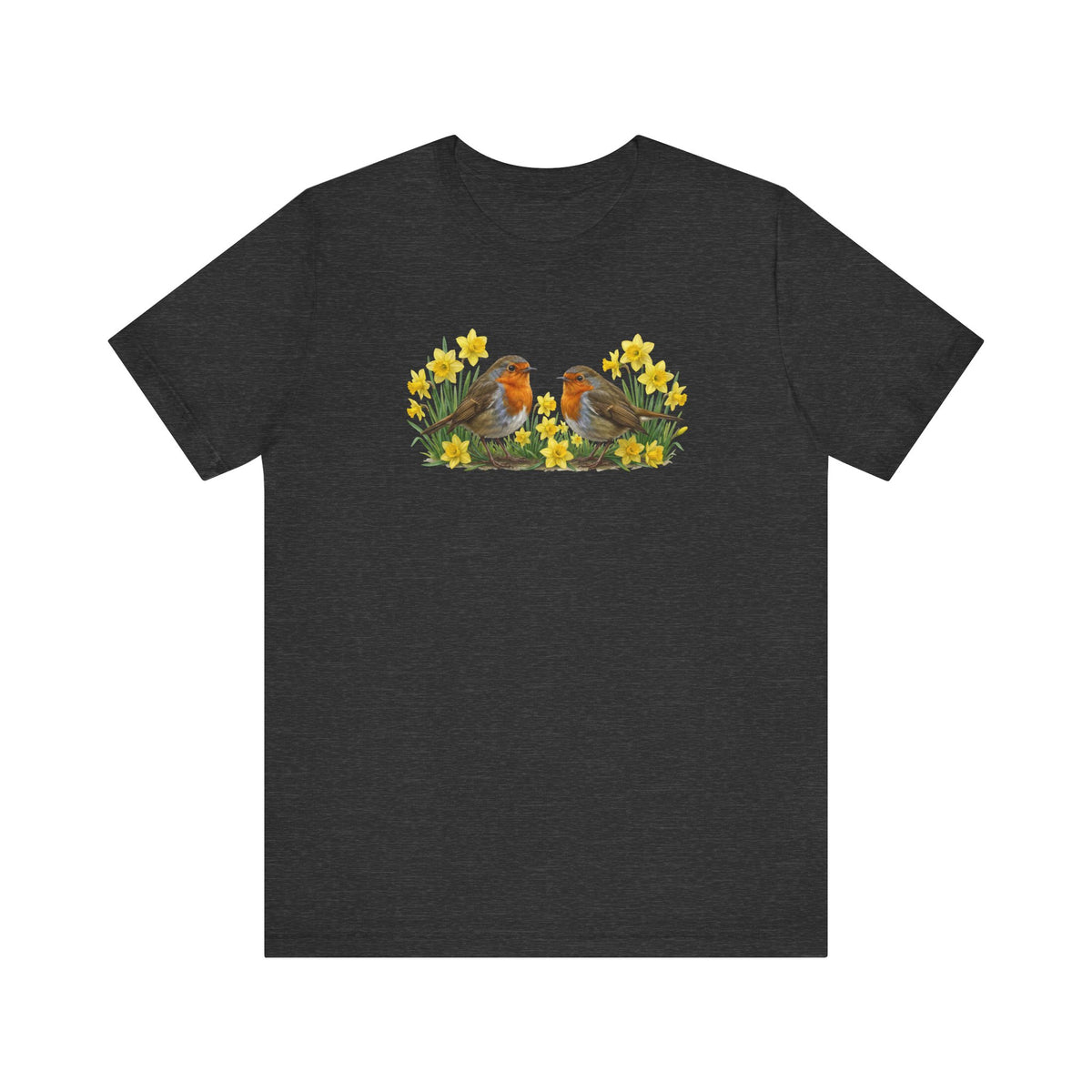 Oster T-Shirt Rotkehlchen in Osterglocken | Premium Baumwolle Geschenk für Vogelfreunde – bird graphic tee, Vogel