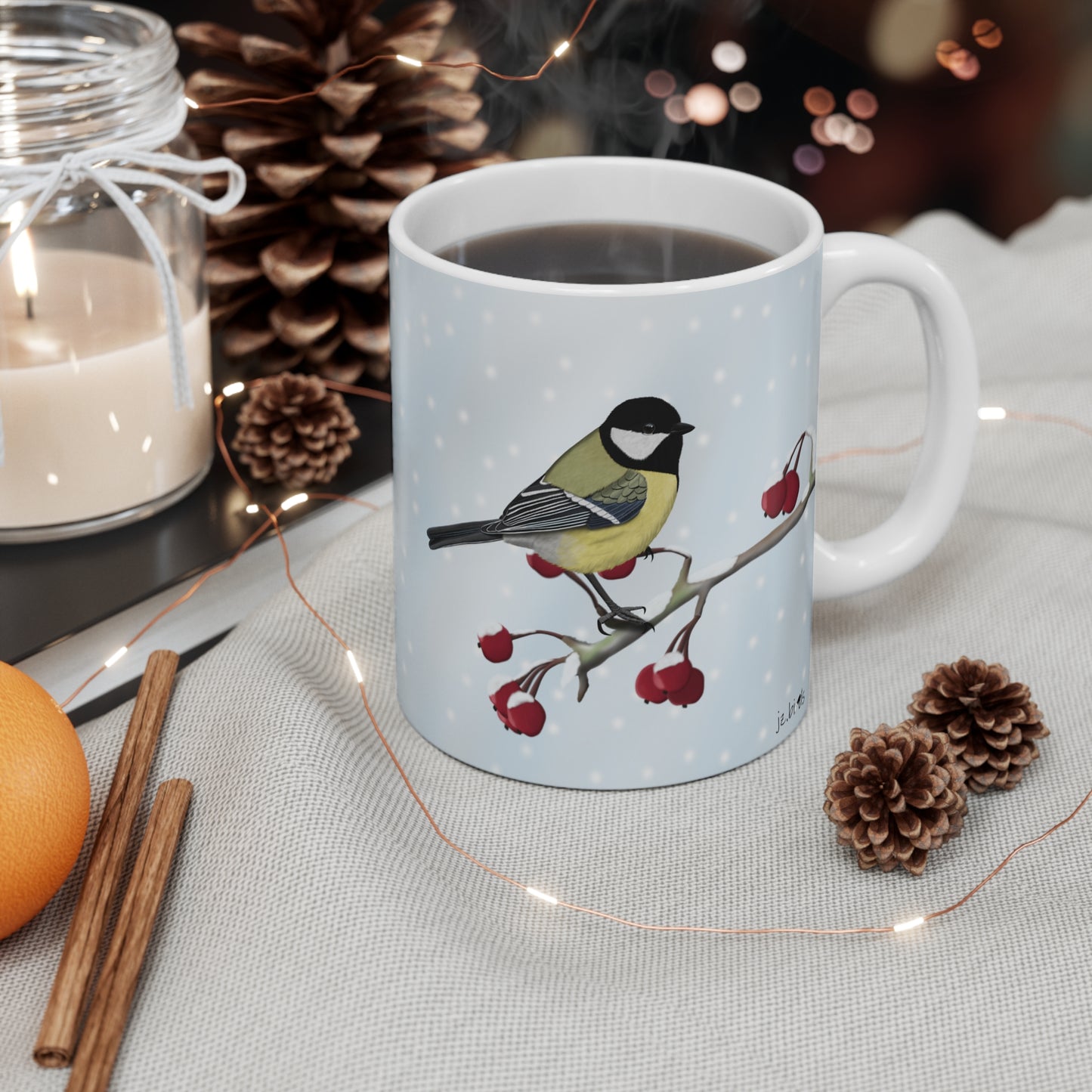 Chickadee Winter Bird Ceramic Mug 11oz - jz.birds