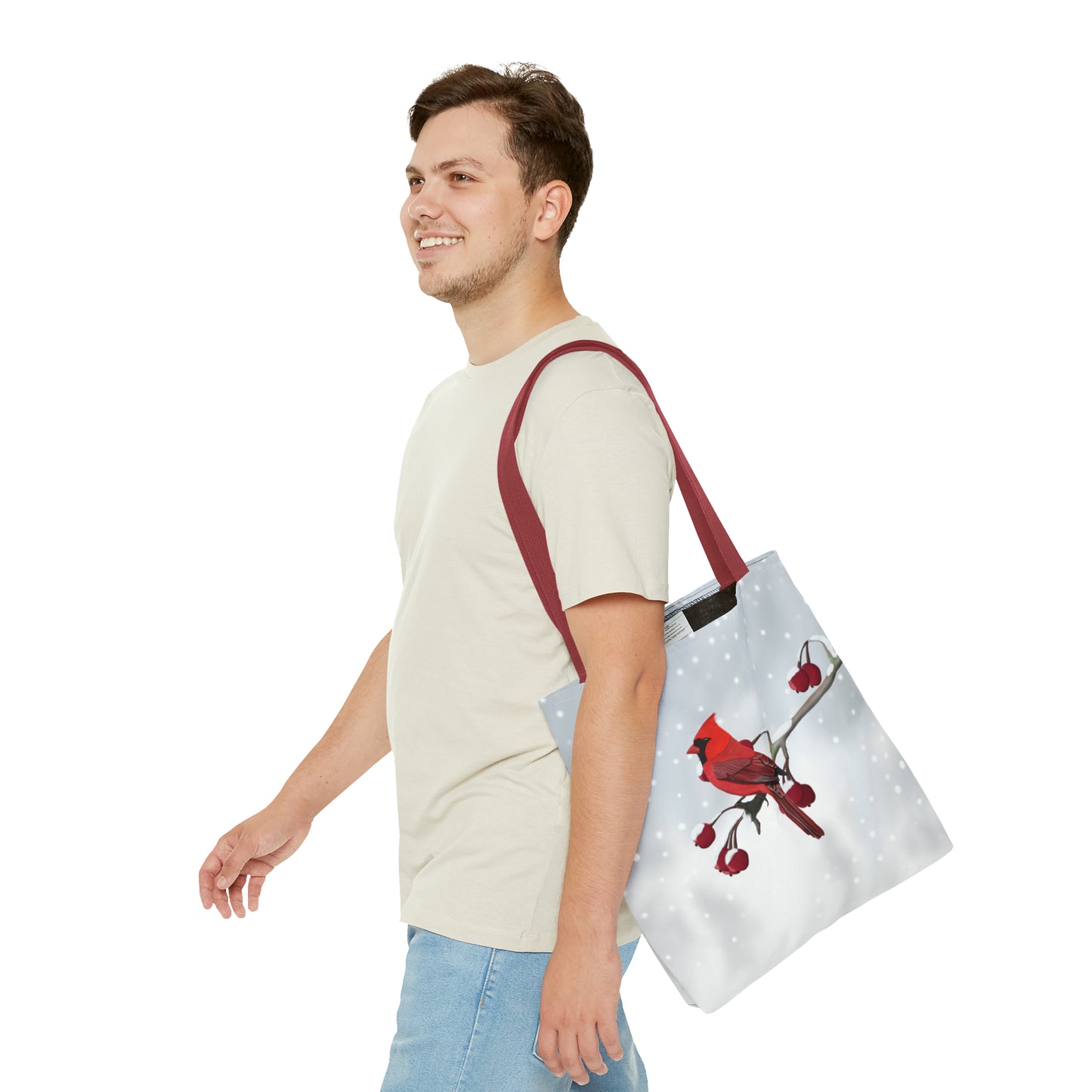 Cardinal on a Winter Branch Bird Tote Bag 16"x16" - jz.birds