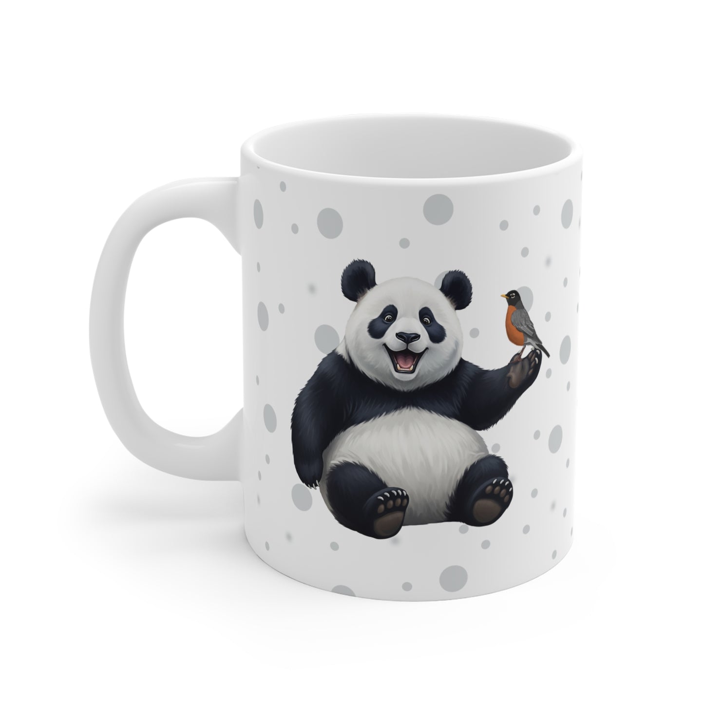 Panda Bear Mug with American Robin for Animal Lovers & Bird Watchers 11oz