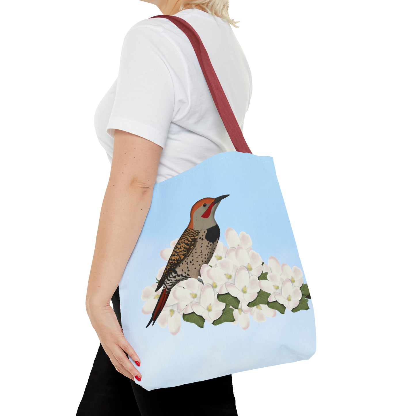 Northern Flicker in Spring Blossoms Bird Tote Bag 16"x16"