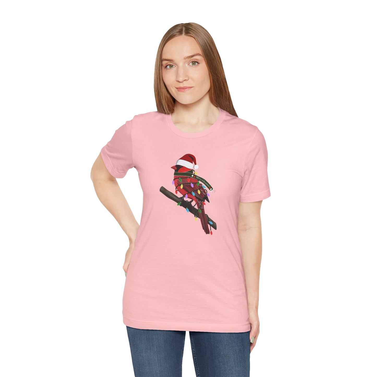Cardinal with Fairy Lights Christmas Bird T-Shirt