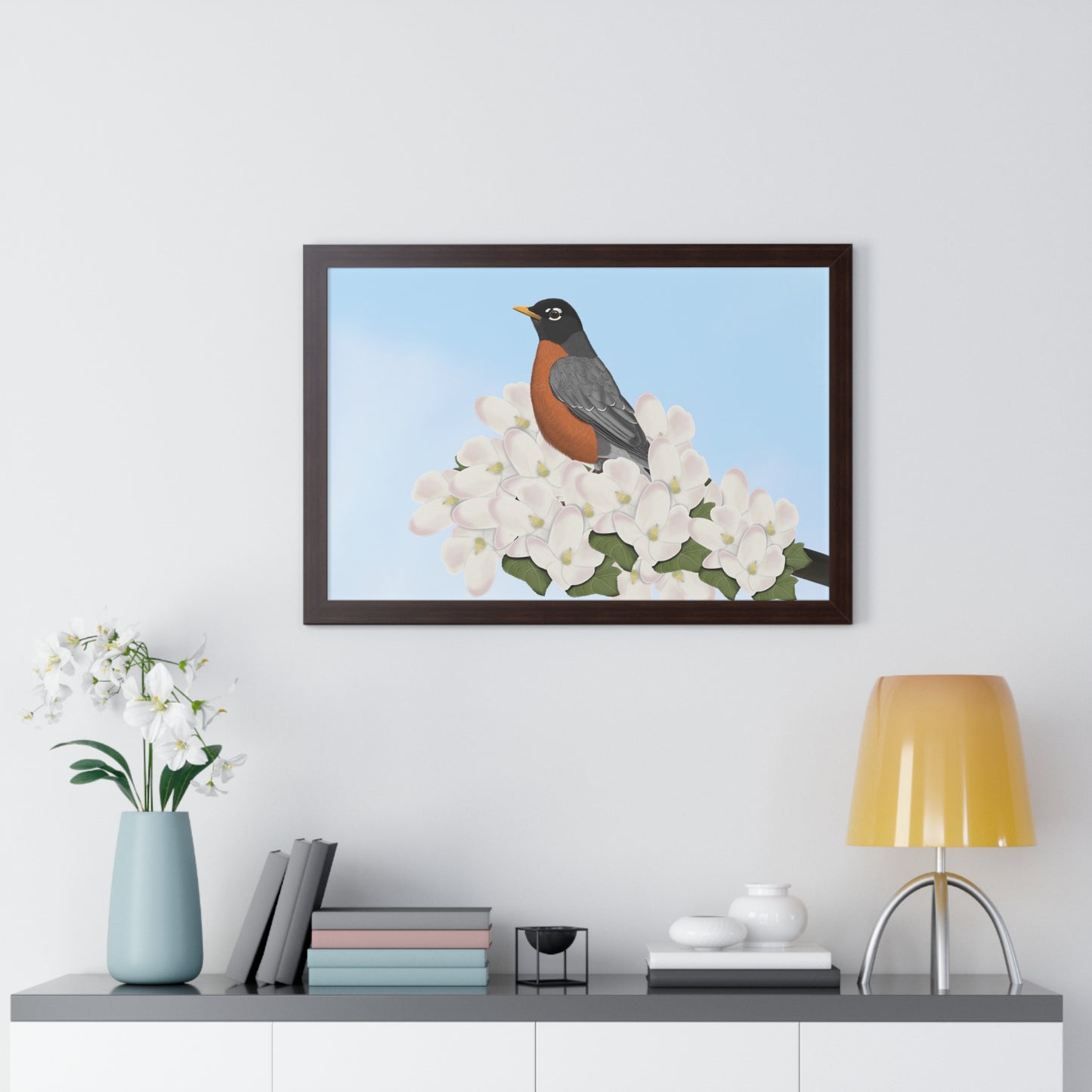 ロビンの春の花鳥額入りポスター