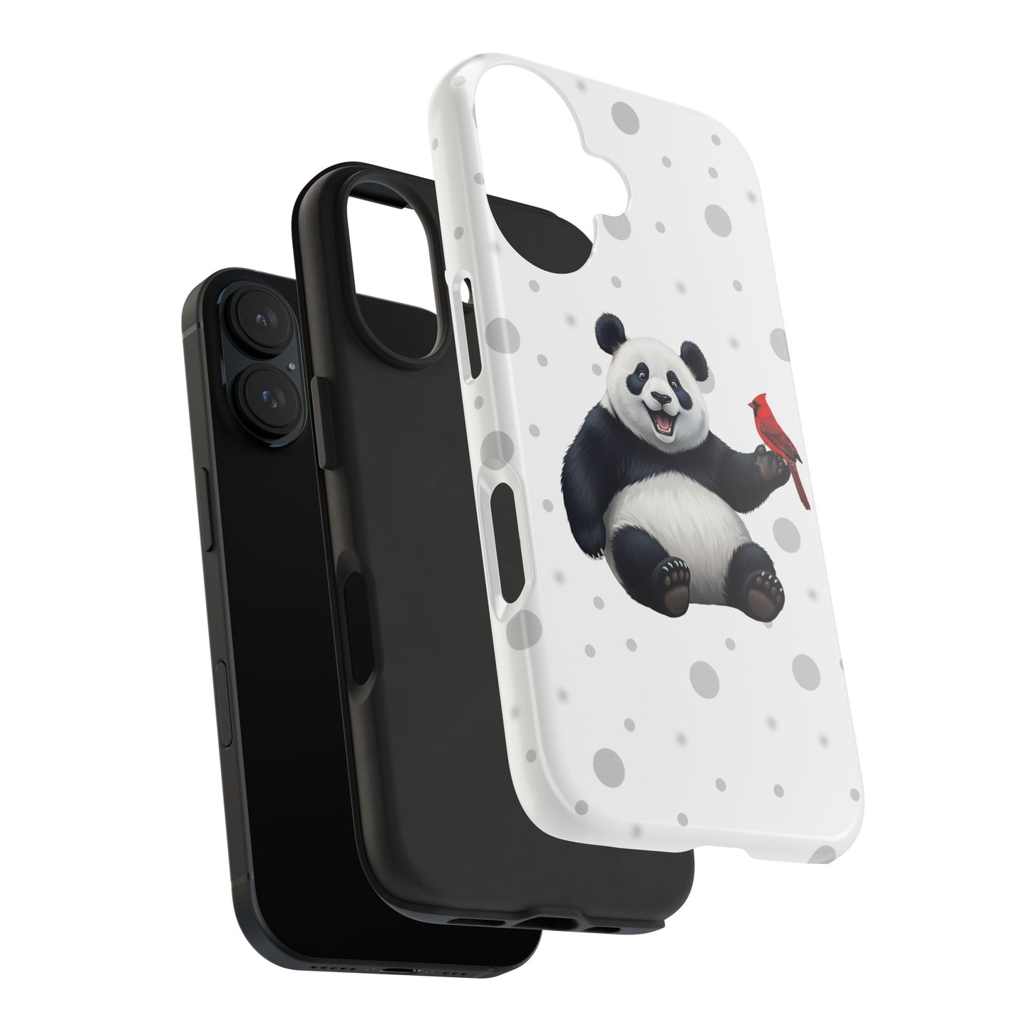 Cute Panda Bear with a Cardinal Animal iPhone Case - Dual-Layer PC/TPU Protective Cover for iPhone