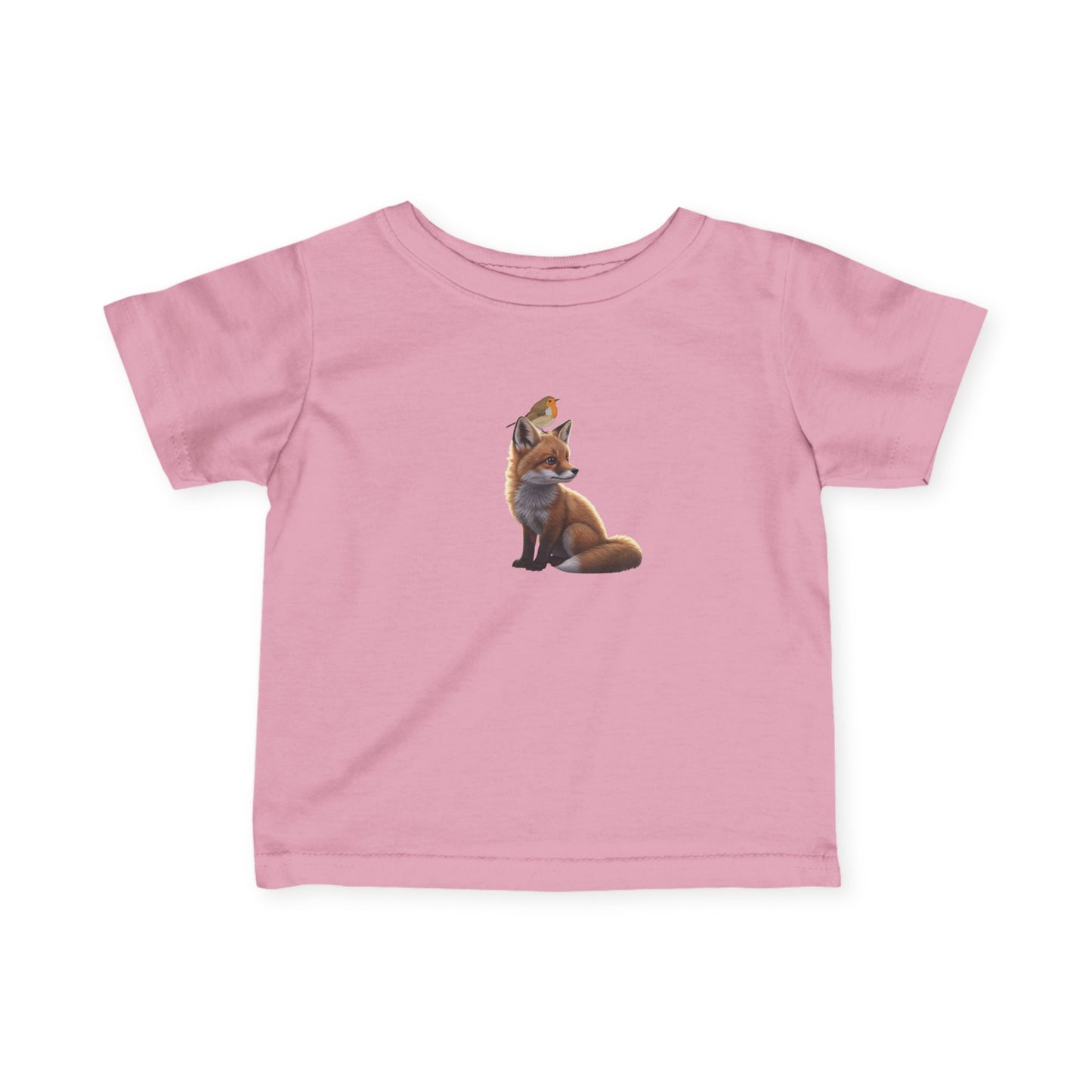 Fuchs mit Rotkehlchen Vogelmotiv Baby T-Shirt Süßes Tiermotiv