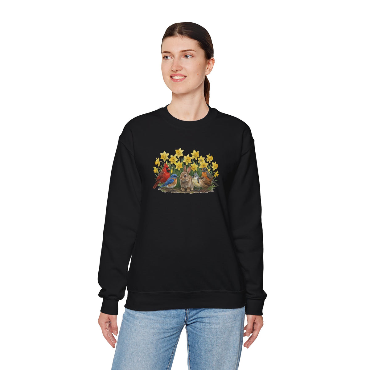 Spring & Easter Sweatshirt – Bunny, Cardinal & Bluebird | Cozy Bird Lover Crewneck