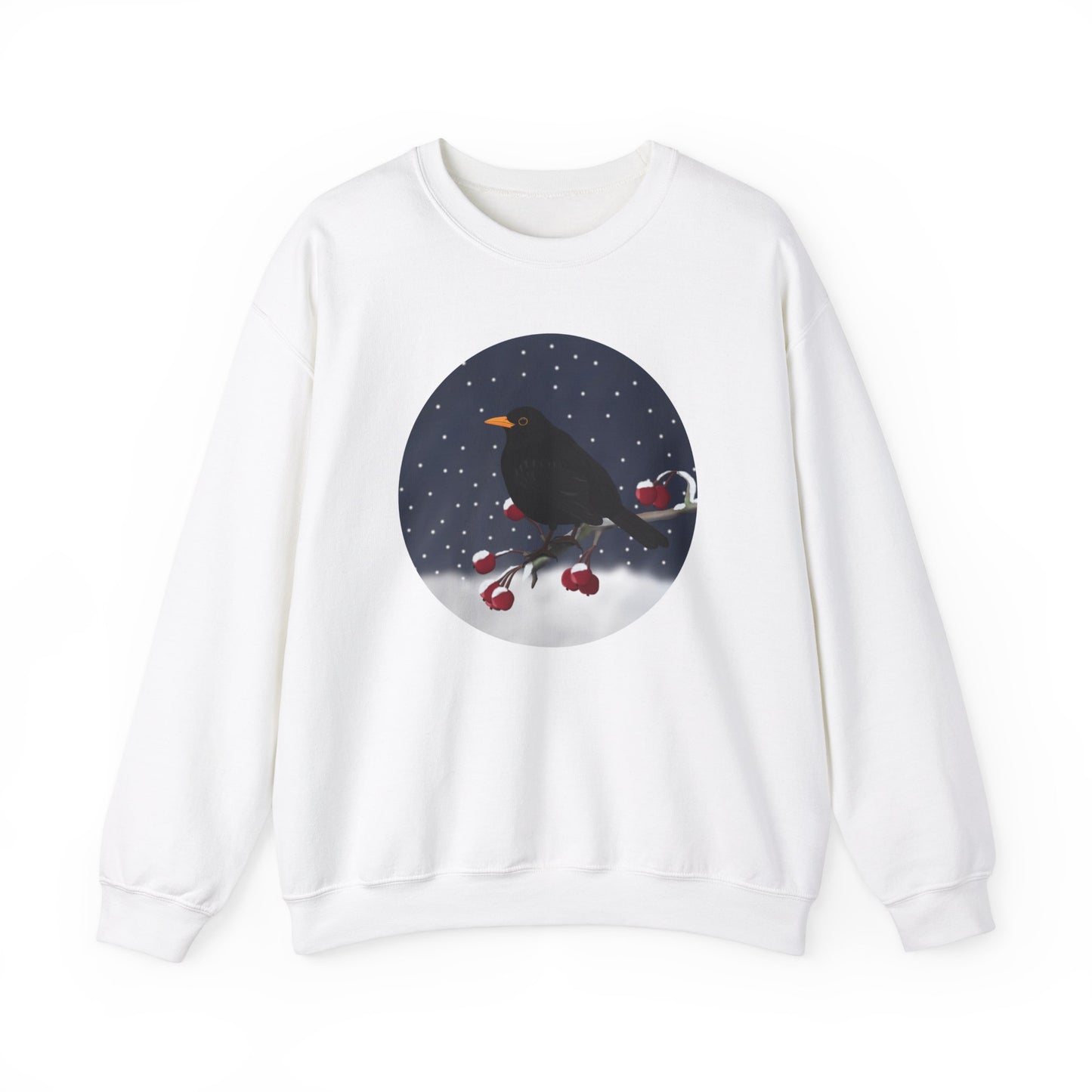 Blackbird on a Winter Branch Birdwatcher Christmas Bird Sweatshirt