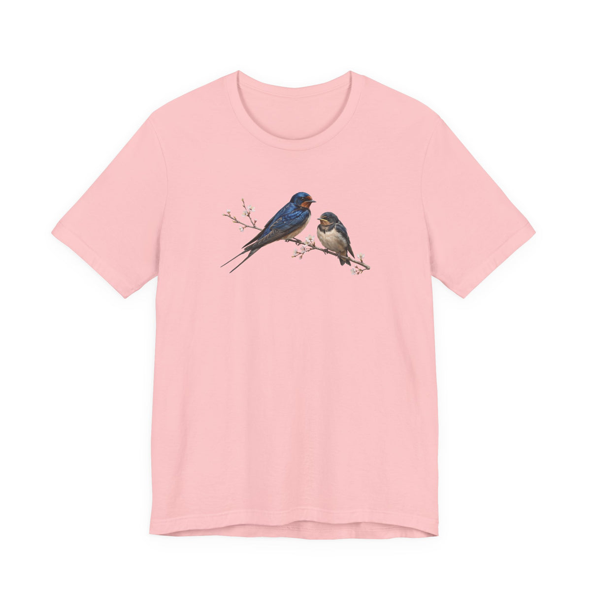 Barn Swallow & Fledgling T-Shirt | Spring Blossoms Unisex Graphic Tee