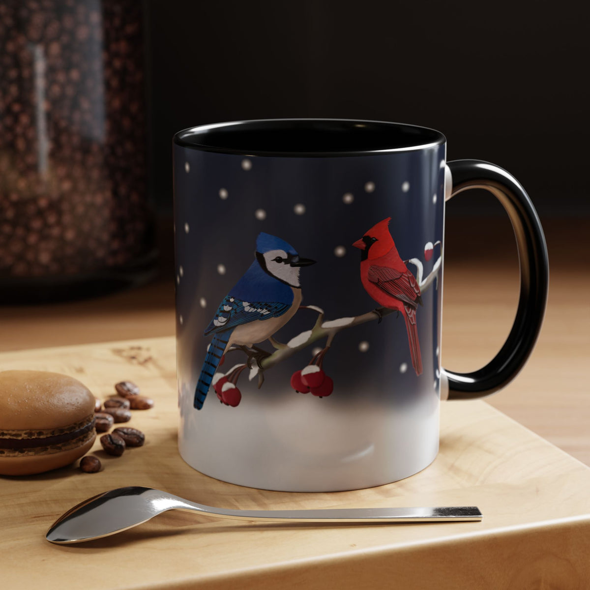 Blue Jay and Cardinal Bird Coffee Mug | Ceramic Christmas Gift for Bird Lovers