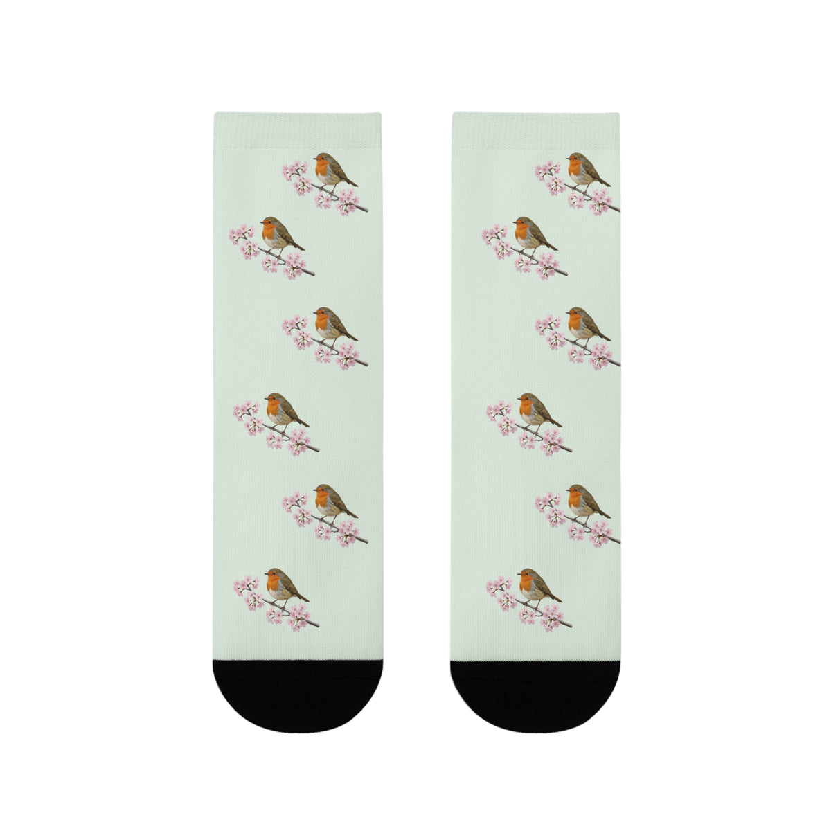 Chaussettes Robin & Cherry Blossom vert sauge | Chaussettes douces en coton mélangé pour les amoureux de la nature