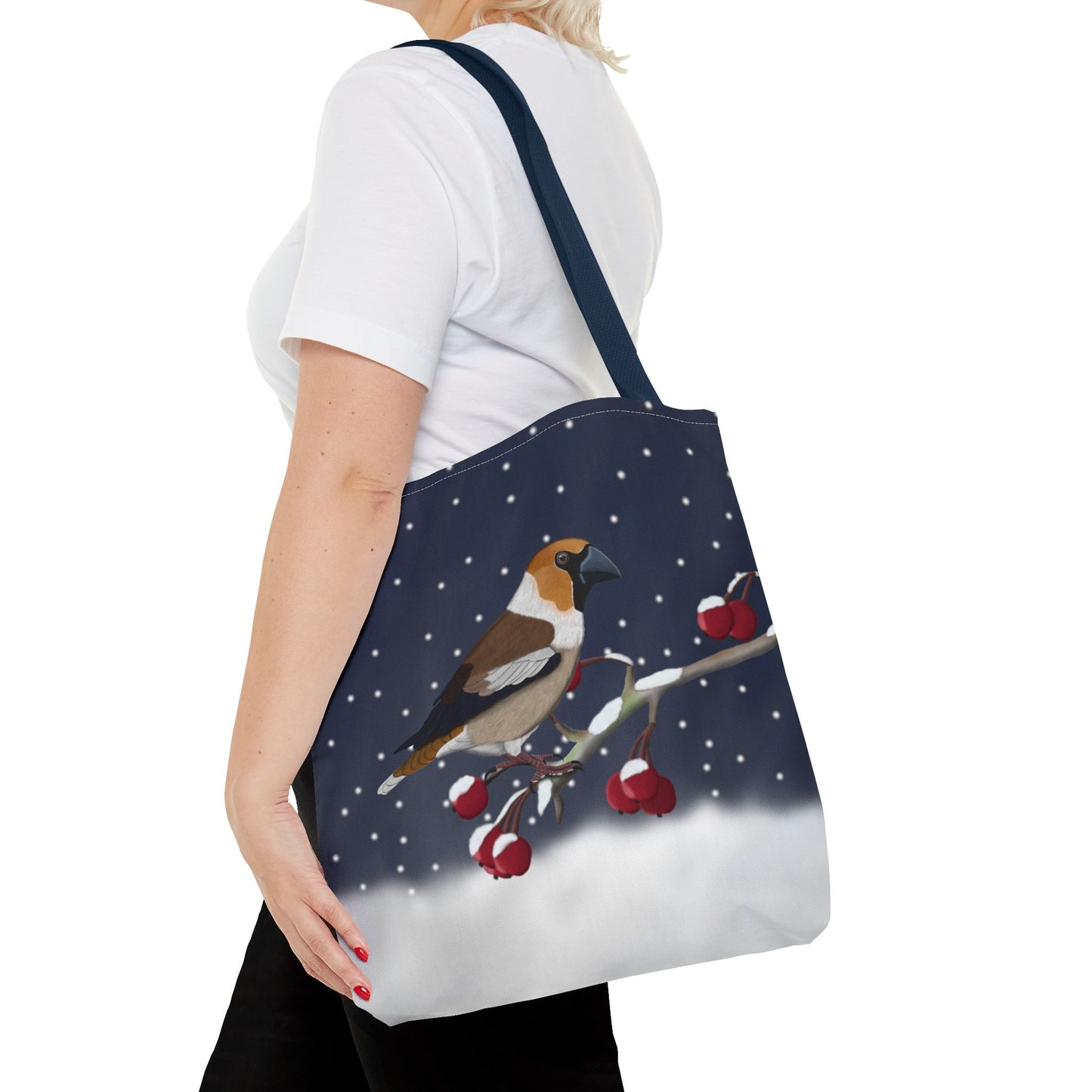 Hawfinch on a Winter Branch Christmas Bird Tote Bag 16"x16"