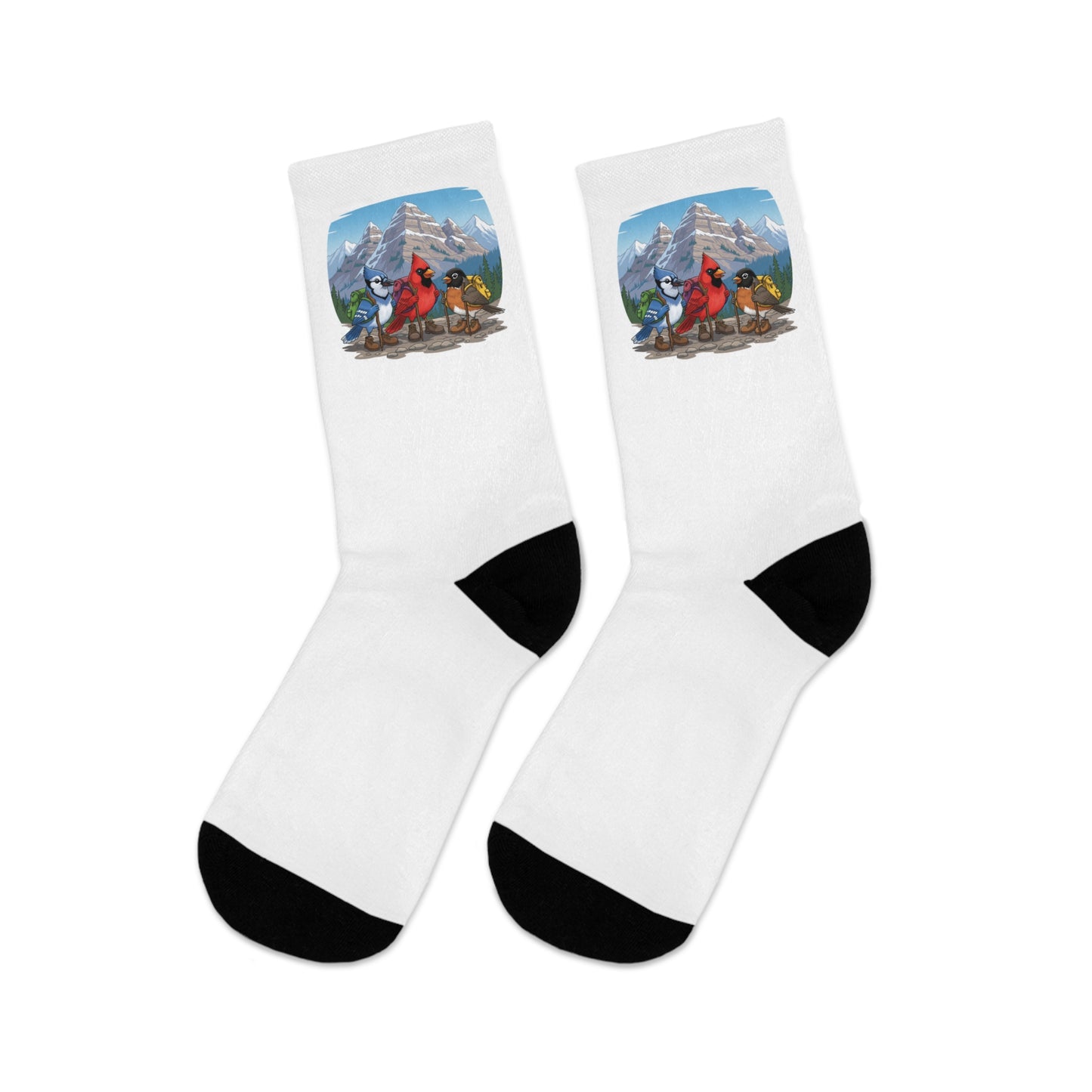 Blue Jay Cardinal Robin on a Hike Bird Socks White for Bird and Hiking Lovers One Size