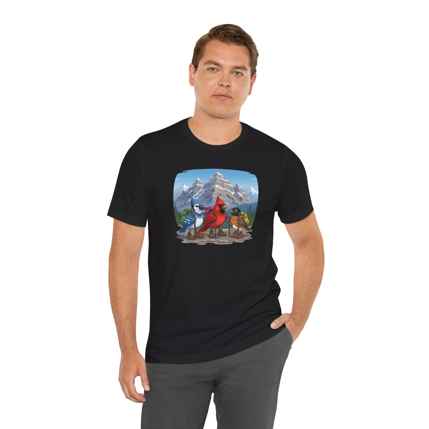 Birds Hiking T-Shirt Funny Cardinal Blue Jay Robin on a Hike Bird Watcher Bird Lover