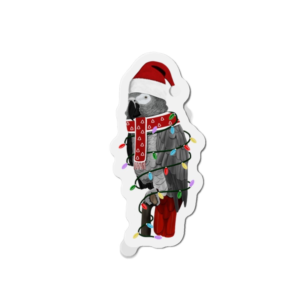 Grey Parrot with Fairy Lights and Scarf Christmas Bird Magnet